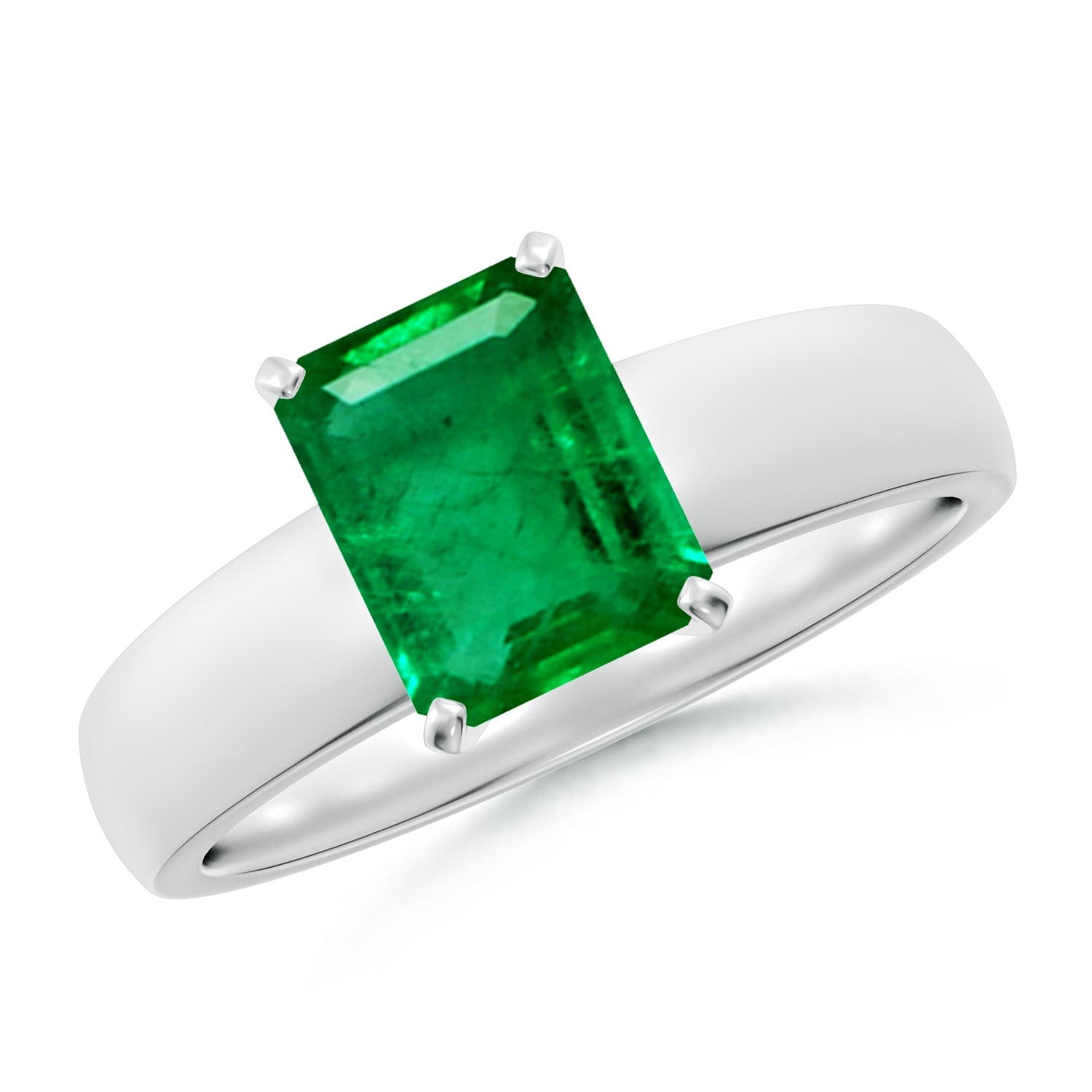 Prong-Set Emerald-Cut Emerald Solitaire Engagement Ring