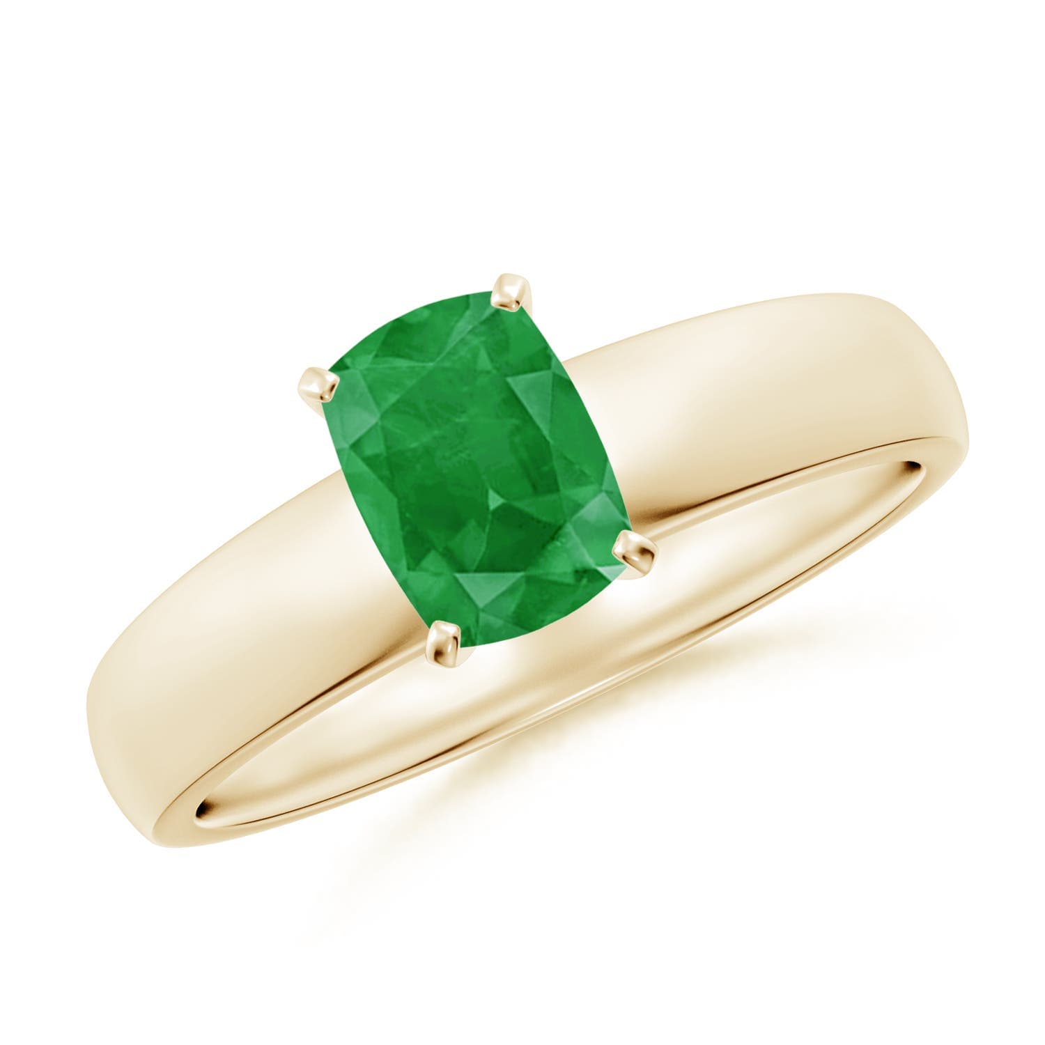 Prong-Set Cushion Rectangular Emerald Solitaire Engagement Ring