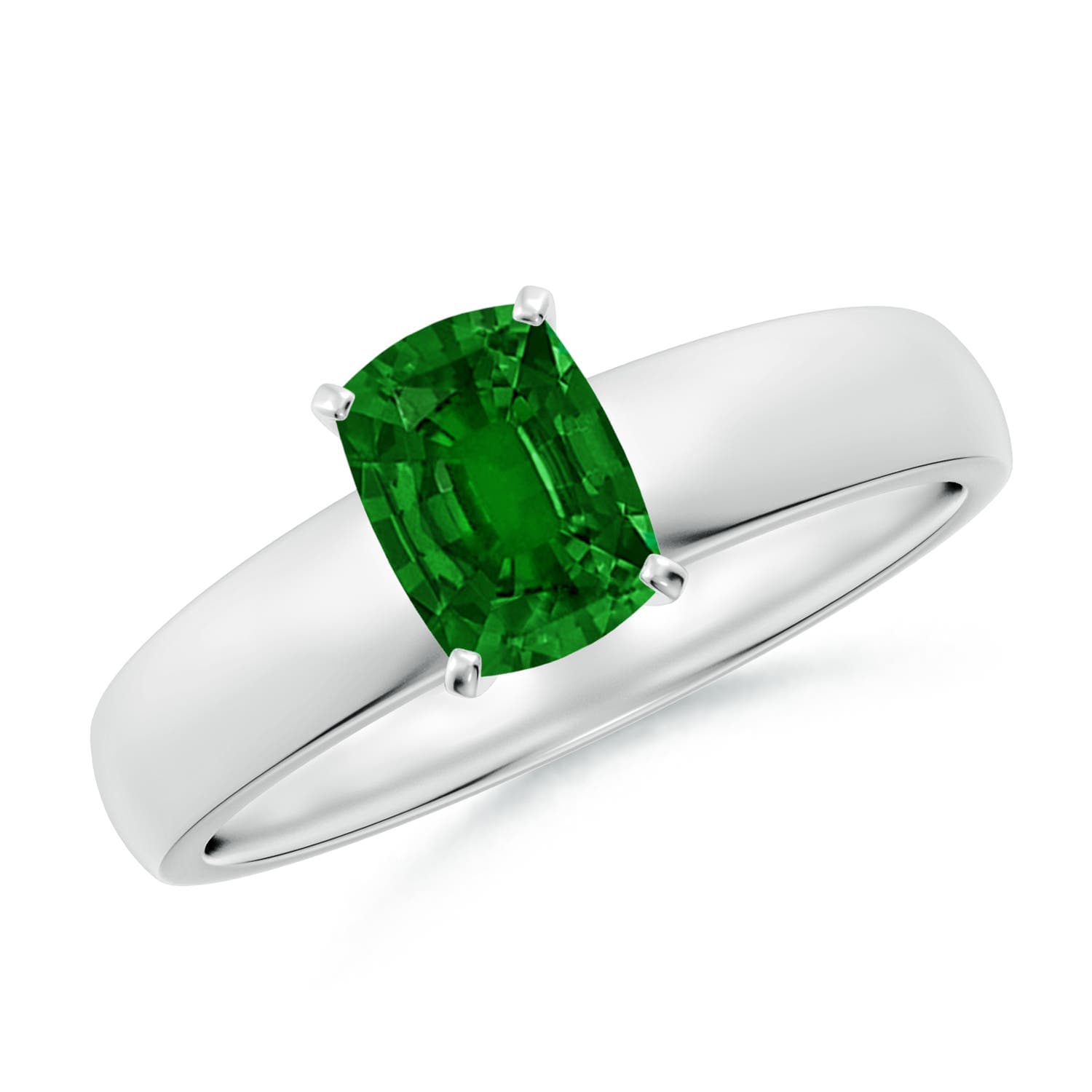 Prong-Set Cushion Rectangular Emerald Solitaire Engagement Ring