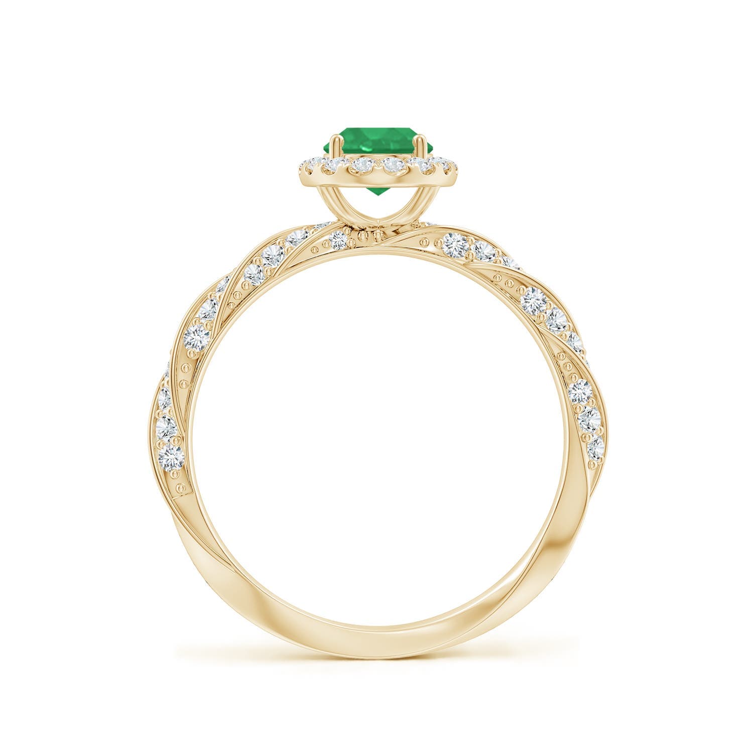 Oval Emerald Halo Twisted Rope Shank Engagement Ring