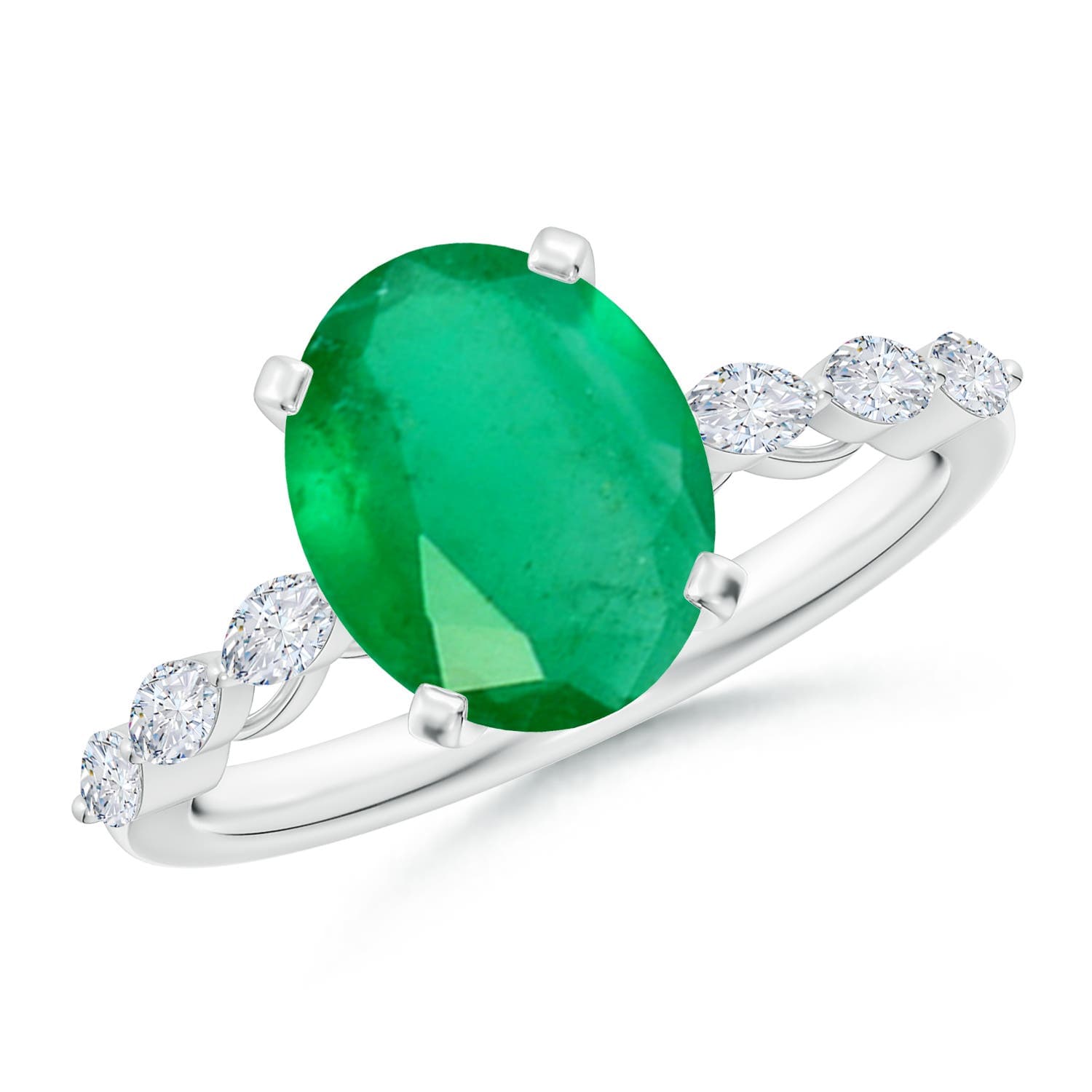 Oval Emerald Engagement Ring with Marquise Diamonds