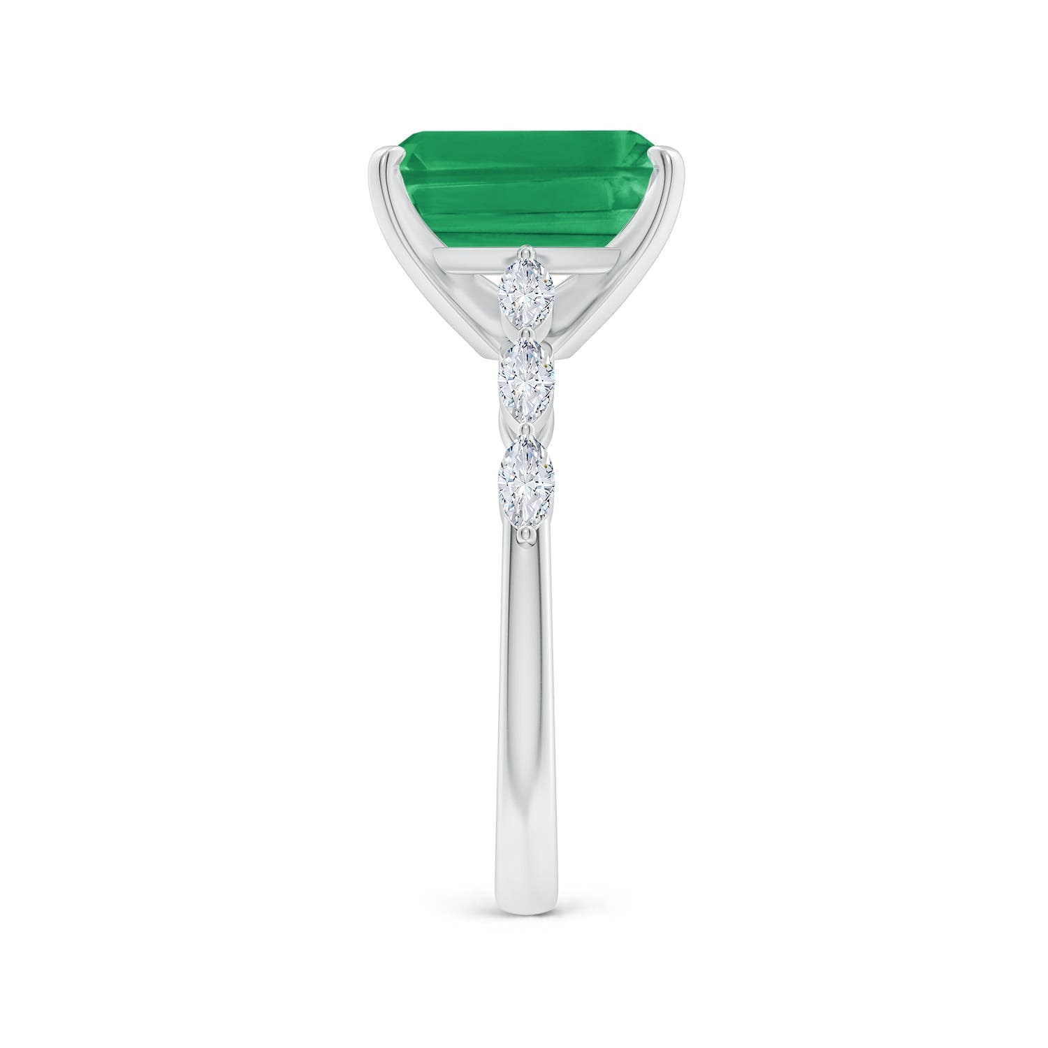 Prong-Set Emerald-Cut Emerald Engagement Ring with Marquise Diamonds