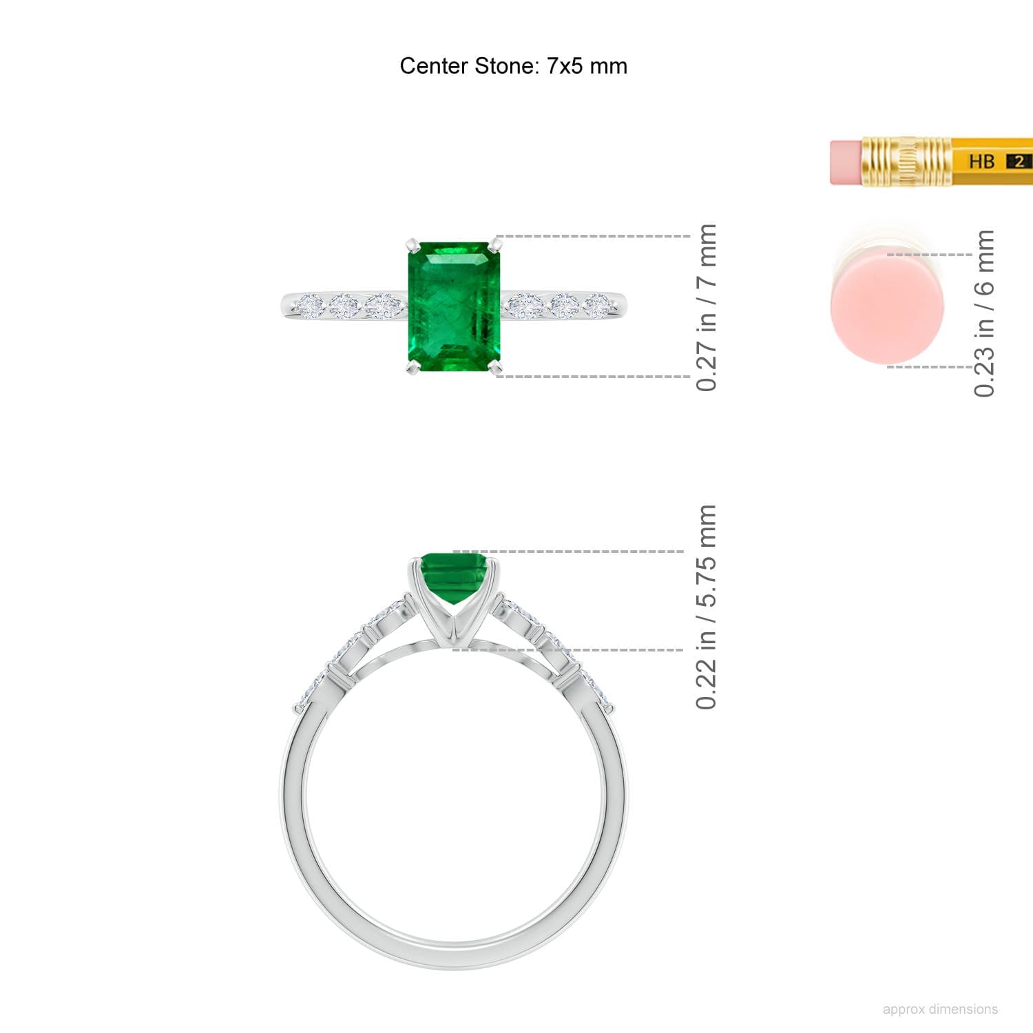 Prong-Set Emerald-Cut Emerald Engagement Ring with Marquise Diamonds