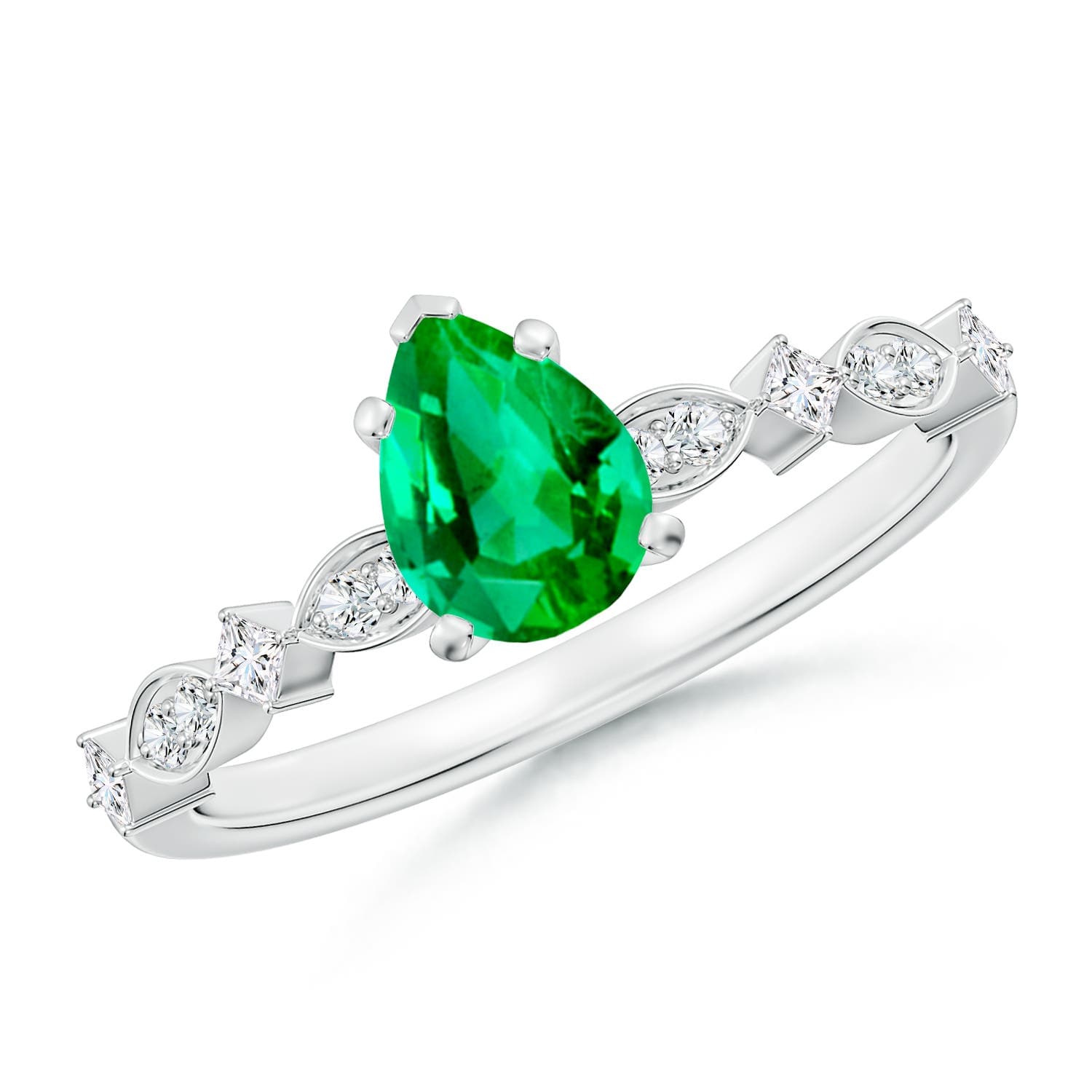 Pear Emerald Engagement Ring with Marquise Motifs