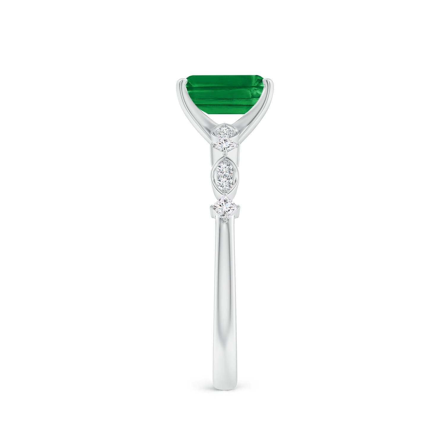 Prong-Set Emerald-Cut Emerald Engagement Ring with Marquise Motifs
