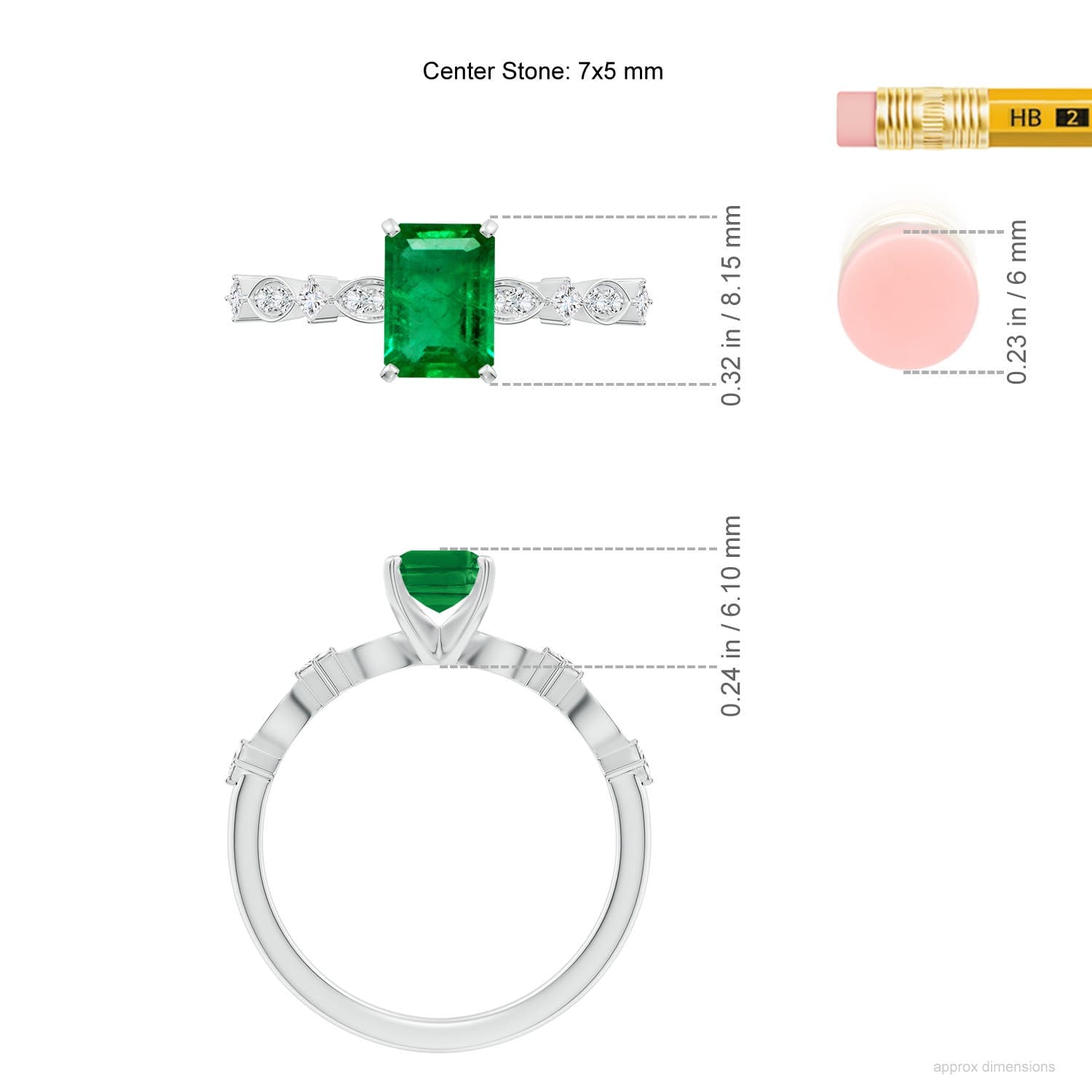 Prong-Set Emerald-Cut Emerald Engagement Ring with Marquise Motifs