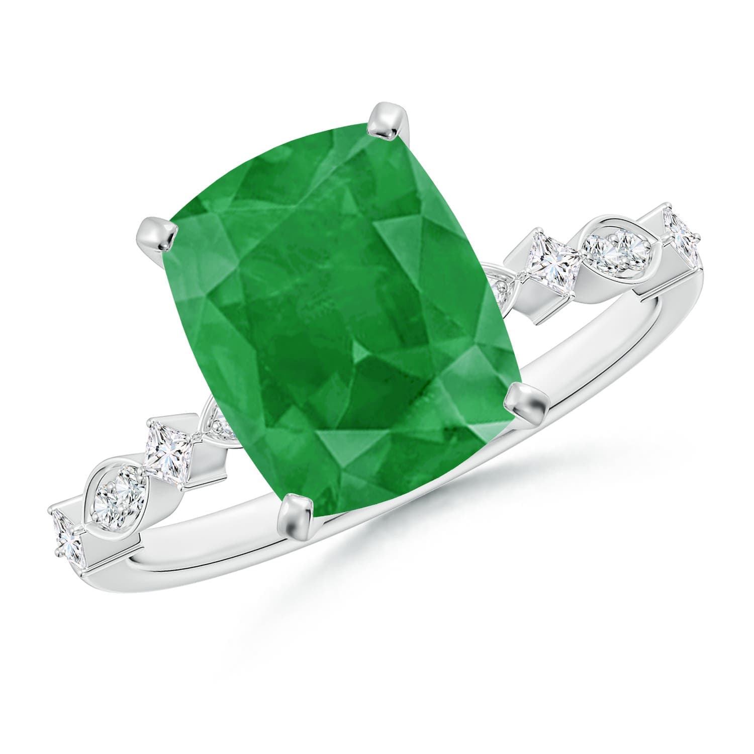 Cushion Rectangular Emerald Engagement Ring with Marquise Motifs
