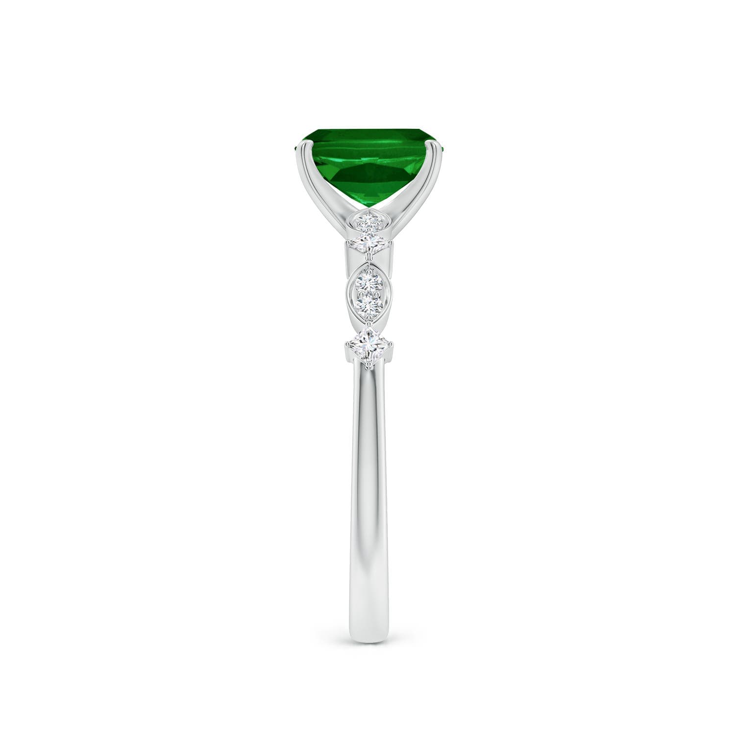 Cushion Rectangular Emerald Engagement Ring with Marquise Motifs