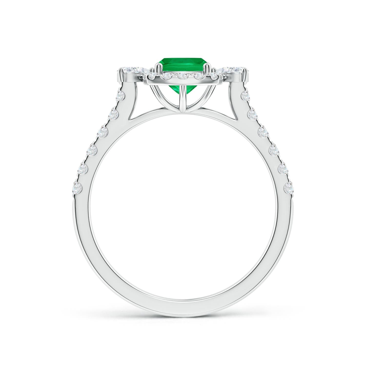 Cushion Rectangular Emerald Halo Side Stone Engagement Ring