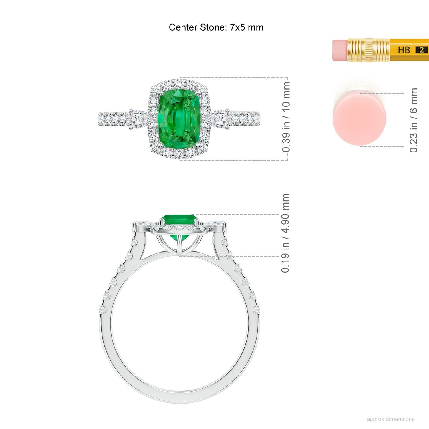 Cushion Rectangular Emerald Halo Side Stone Engagement Ring