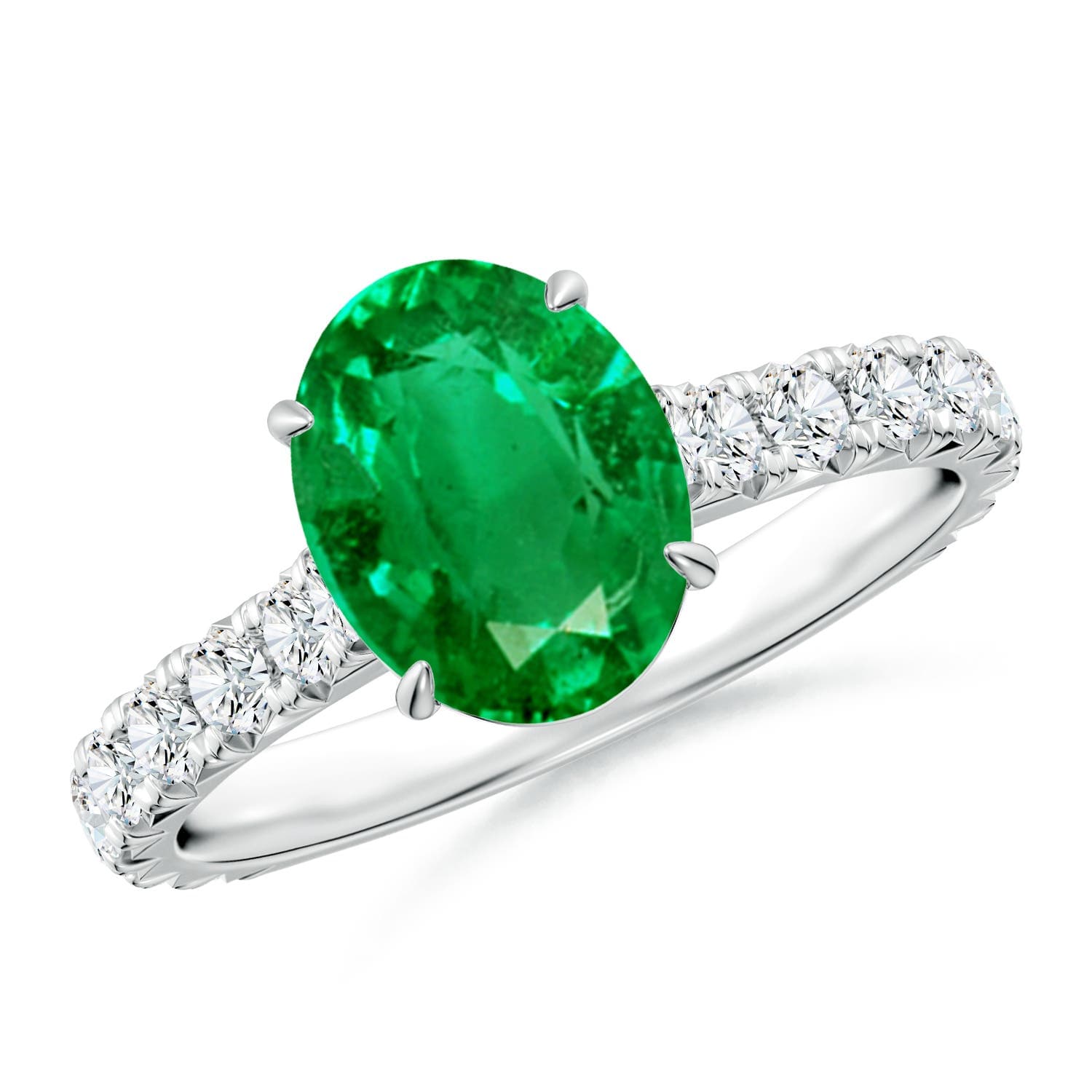 Oval Emerald Two Tone Engagement Ring with Accents