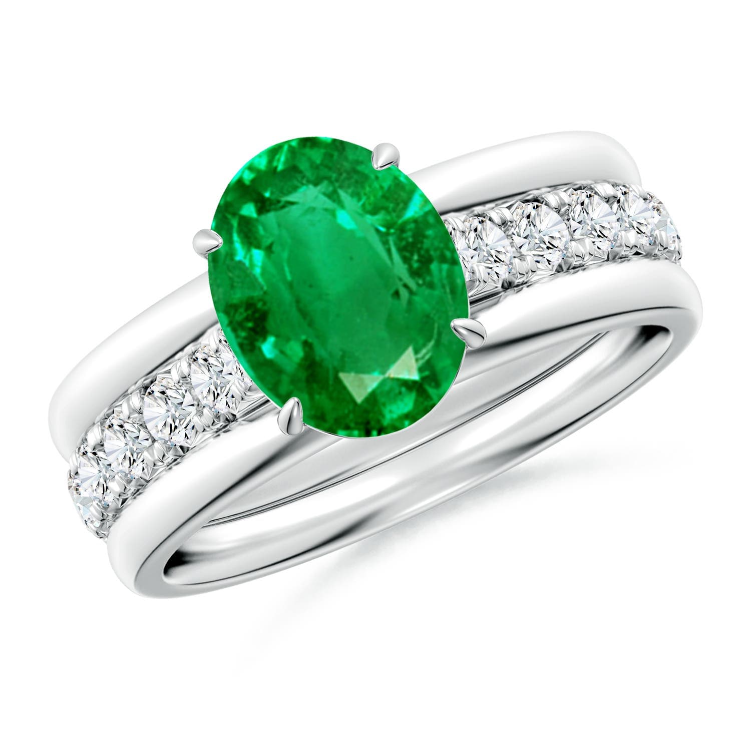 Oval Emerald Two Tone Engagement Ring with Accents