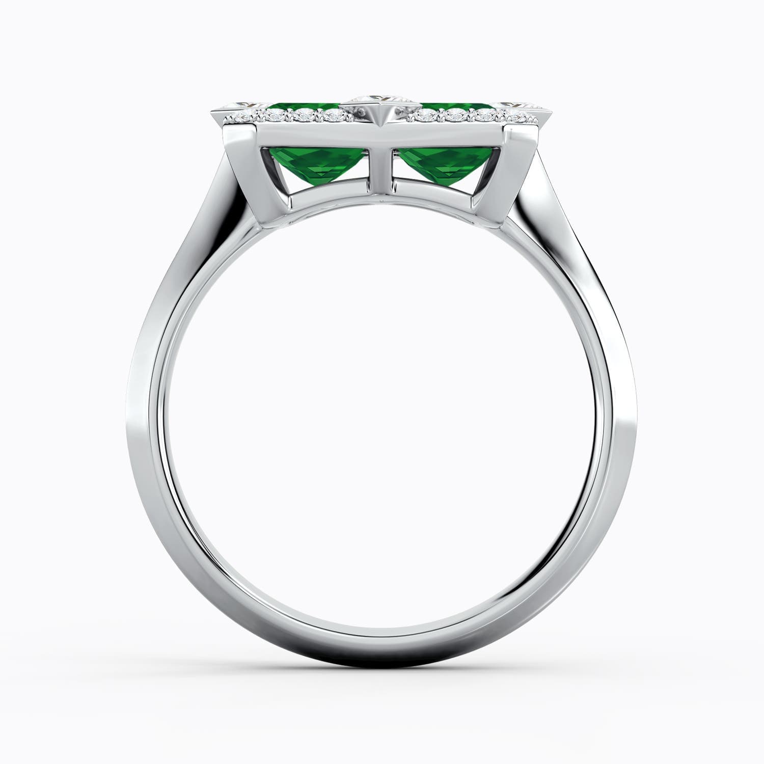 Pressure-Set Emerald-Cut Emerald Geometric Halo Ring
