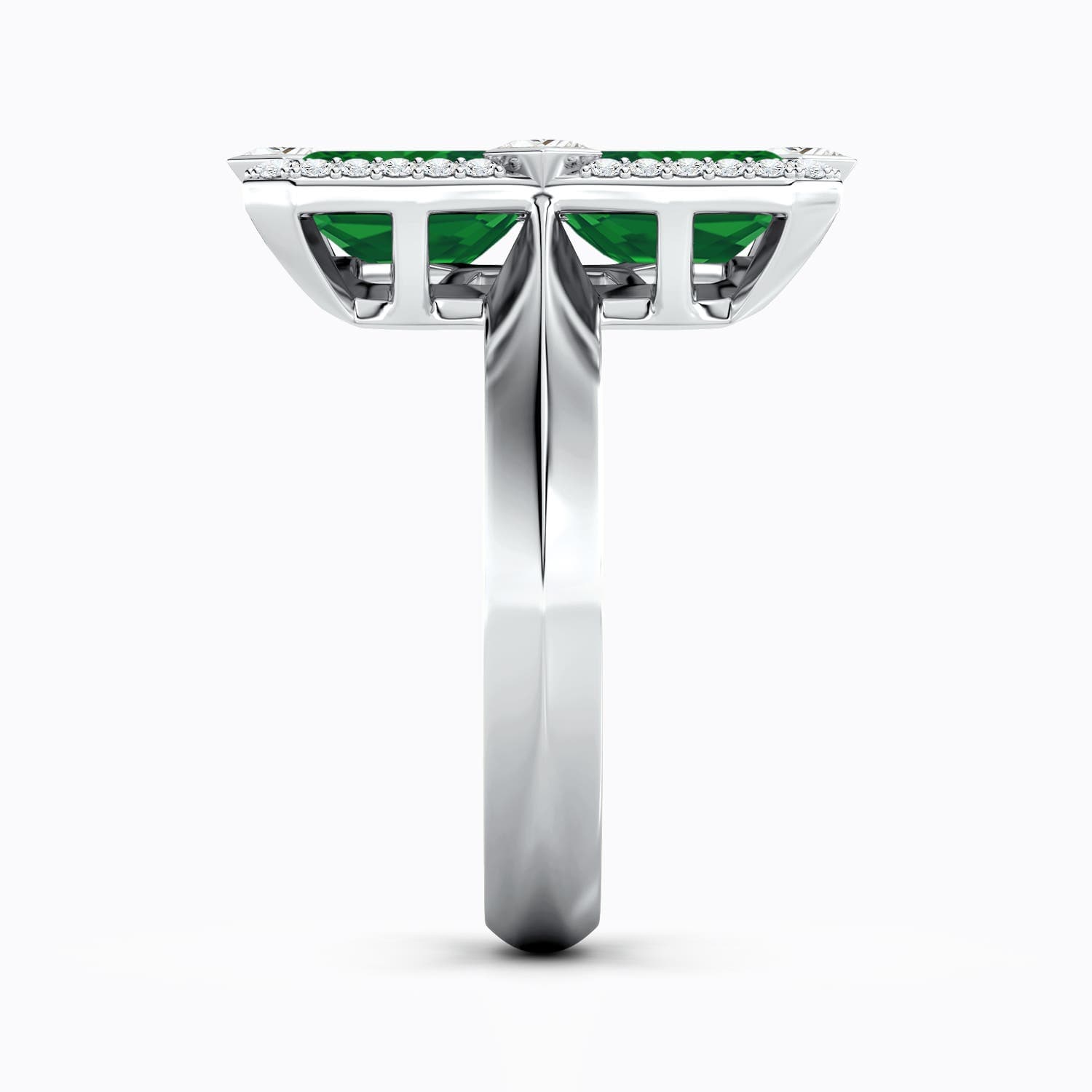 Pressure-Set Emerald-Cut Emerald Geometric Halo Ring