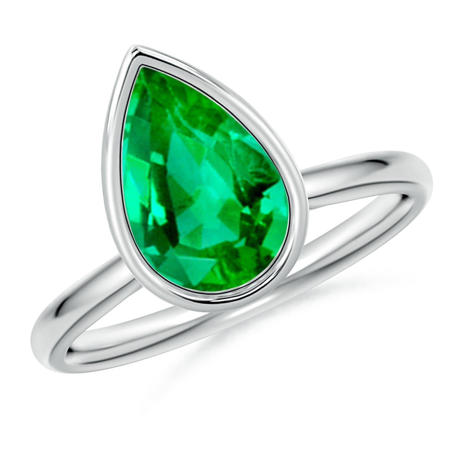 Bezel-Set Pear Emerald Solitaire Engagement Ring