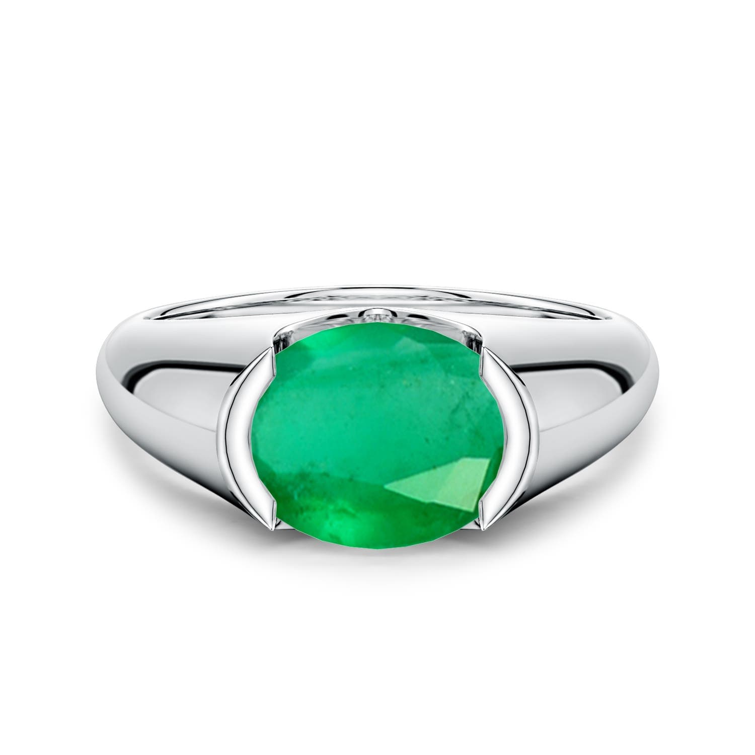 Semi Bezel-Set Oval Emerald Signet Engagement Ring