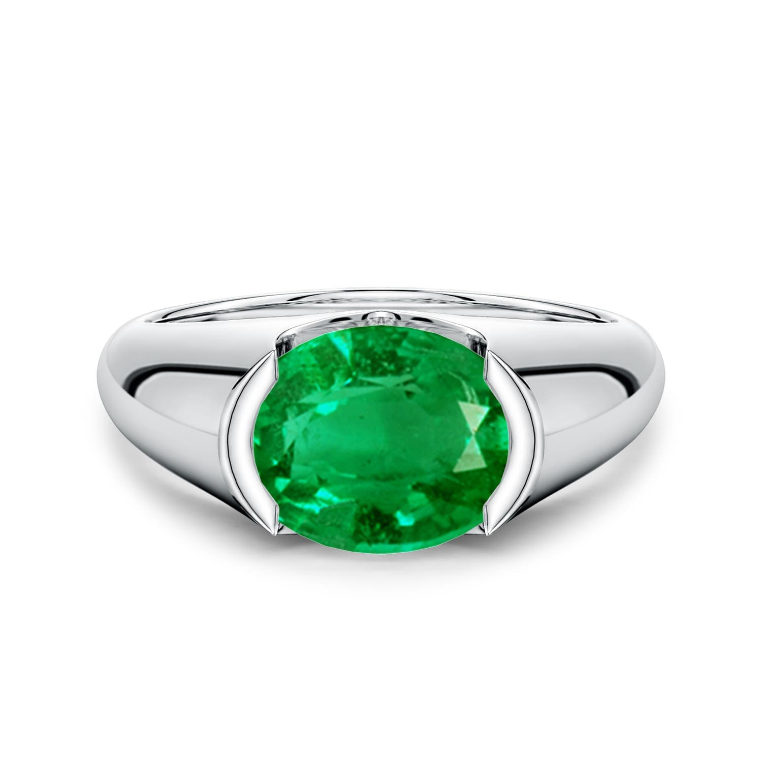 Semi Bezel-Set Oval Emerald Signet Engagement Ring