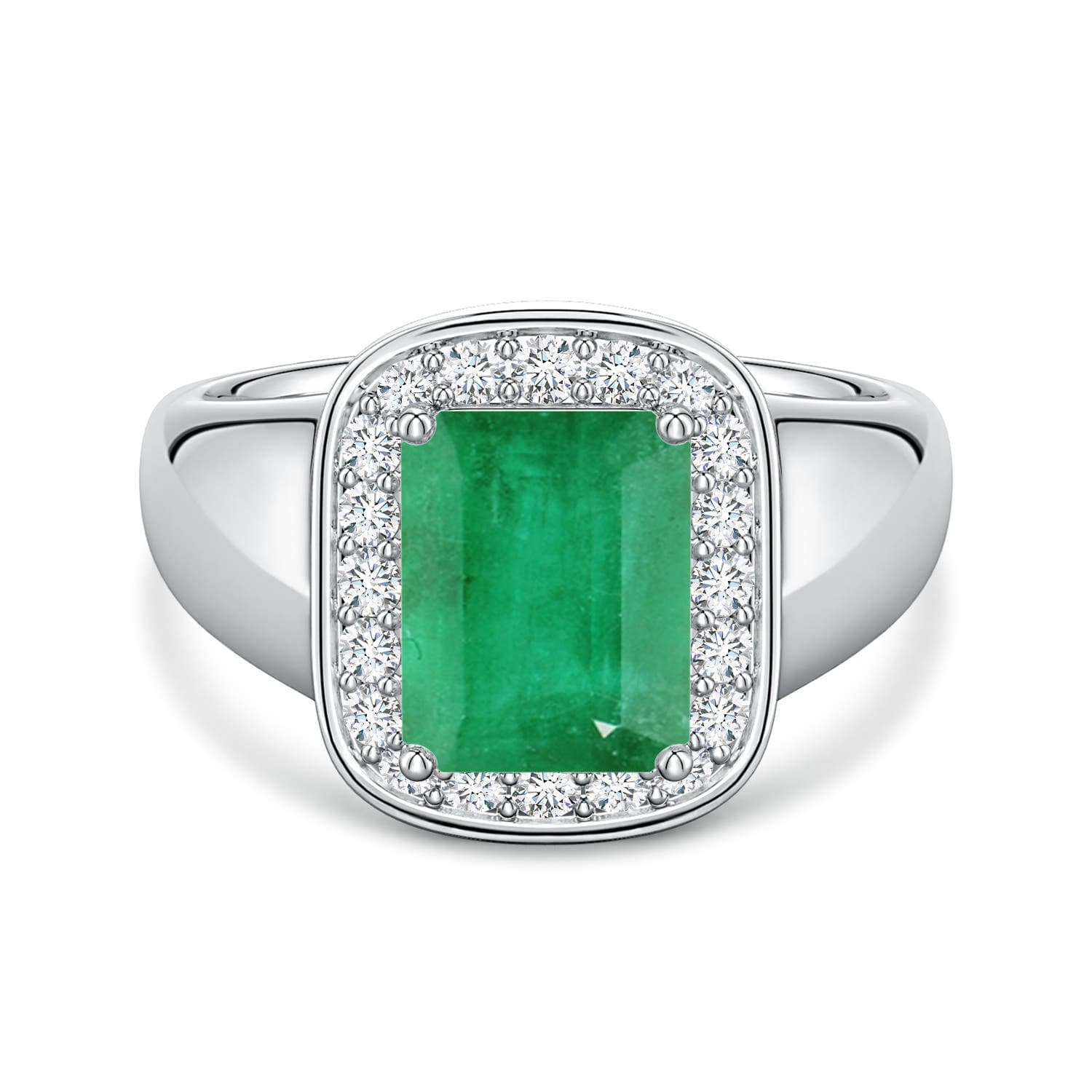 Emerald-Cut Emerald Signet Halo Engagement Ring