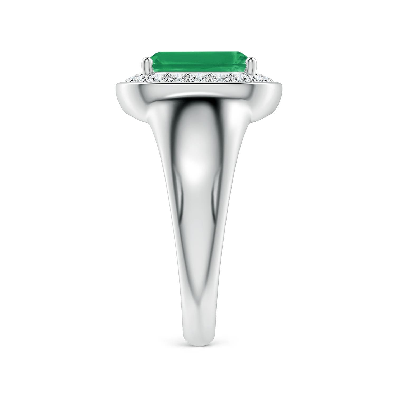 Emerald-Cut Emerald Signet Halo Engagement Ring