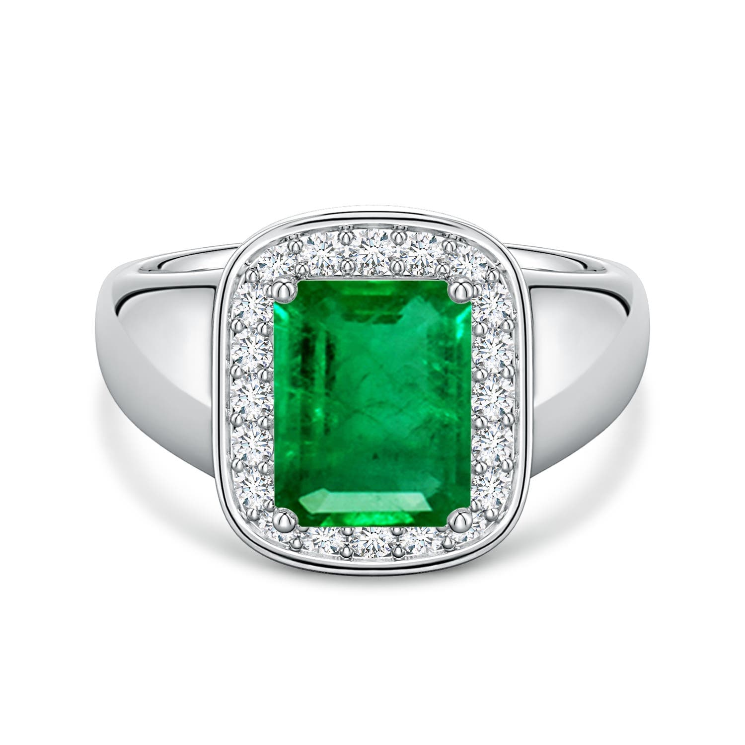 Emerald-Cut Emerald Signet Halo Engagement Ring