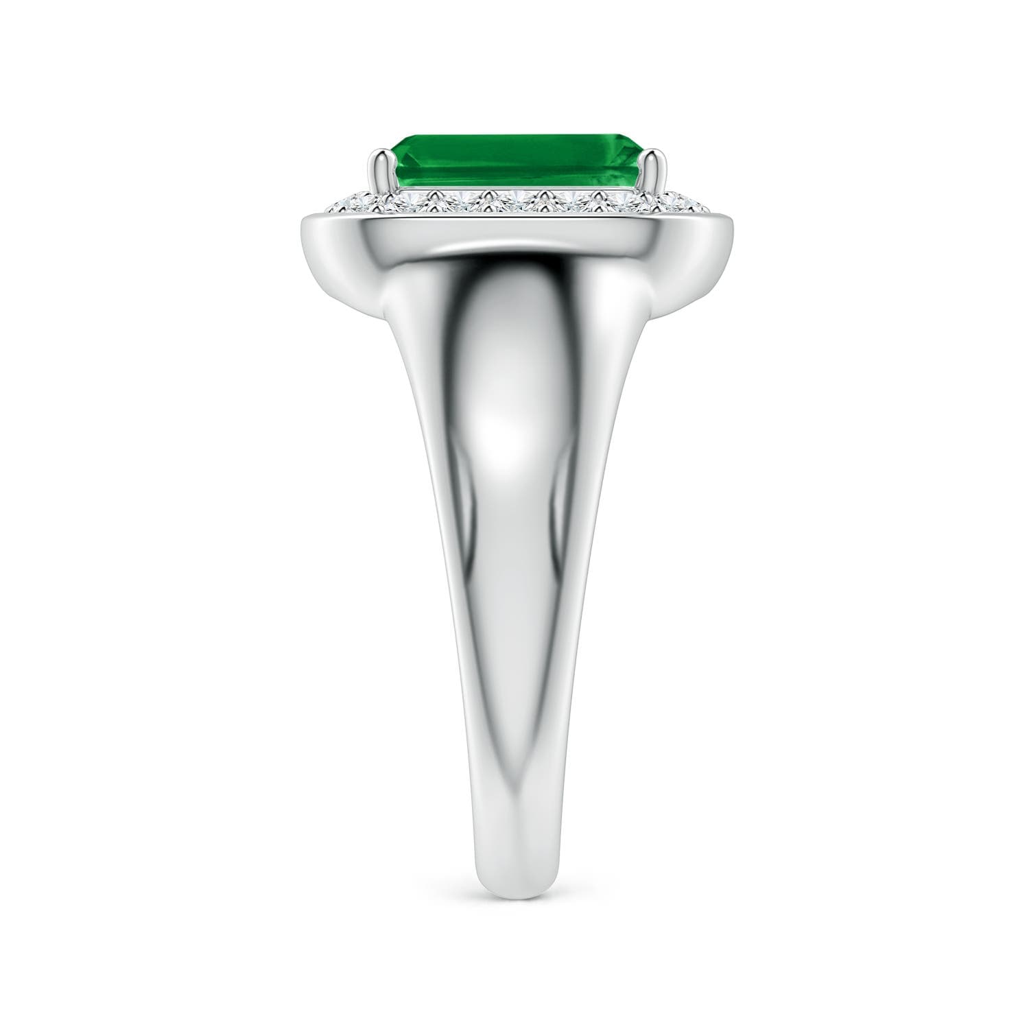 Emerald-Cut Emerald Signet Halo Engagement Ring