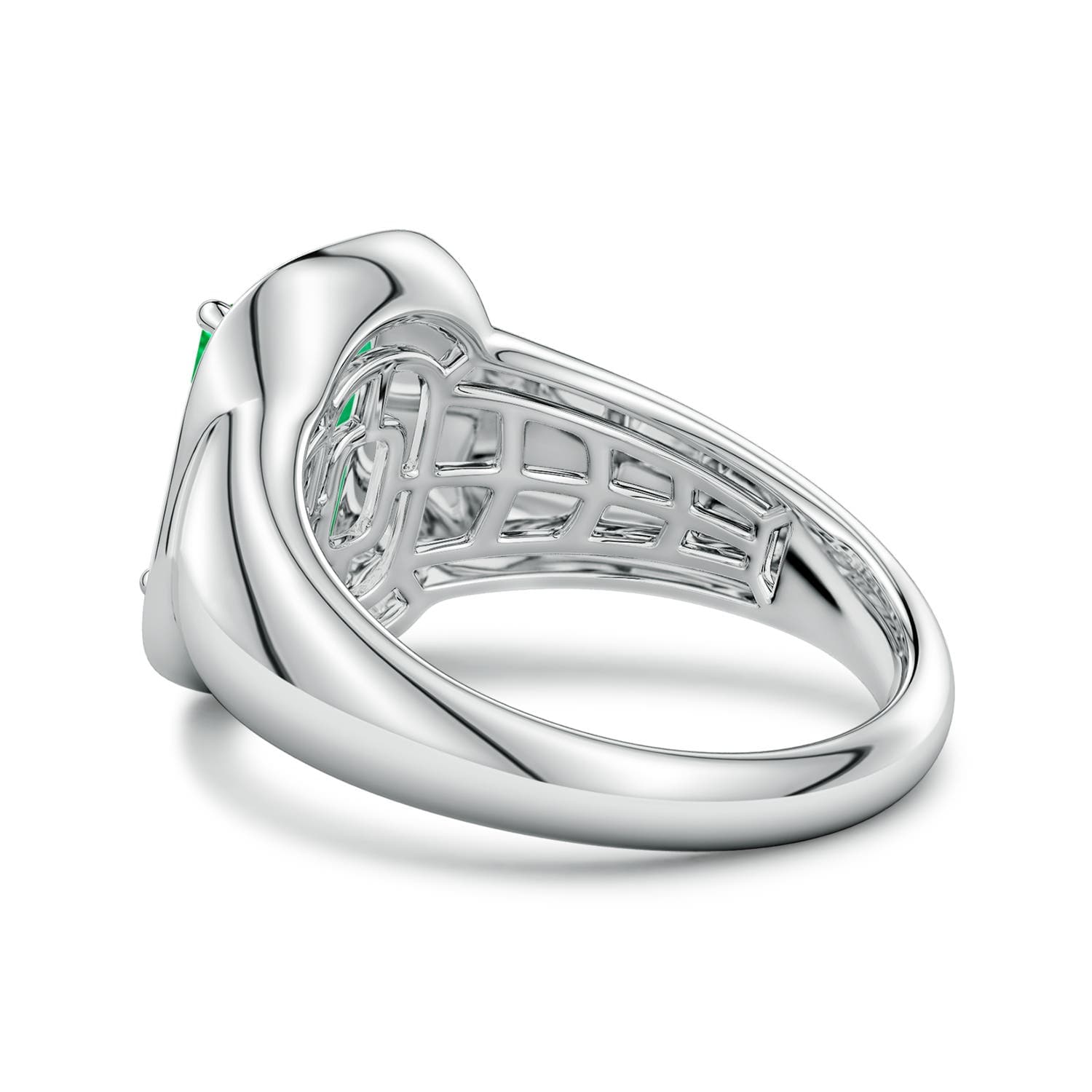 Emerald-Cut Emerald Signet Halo Engagement Ring