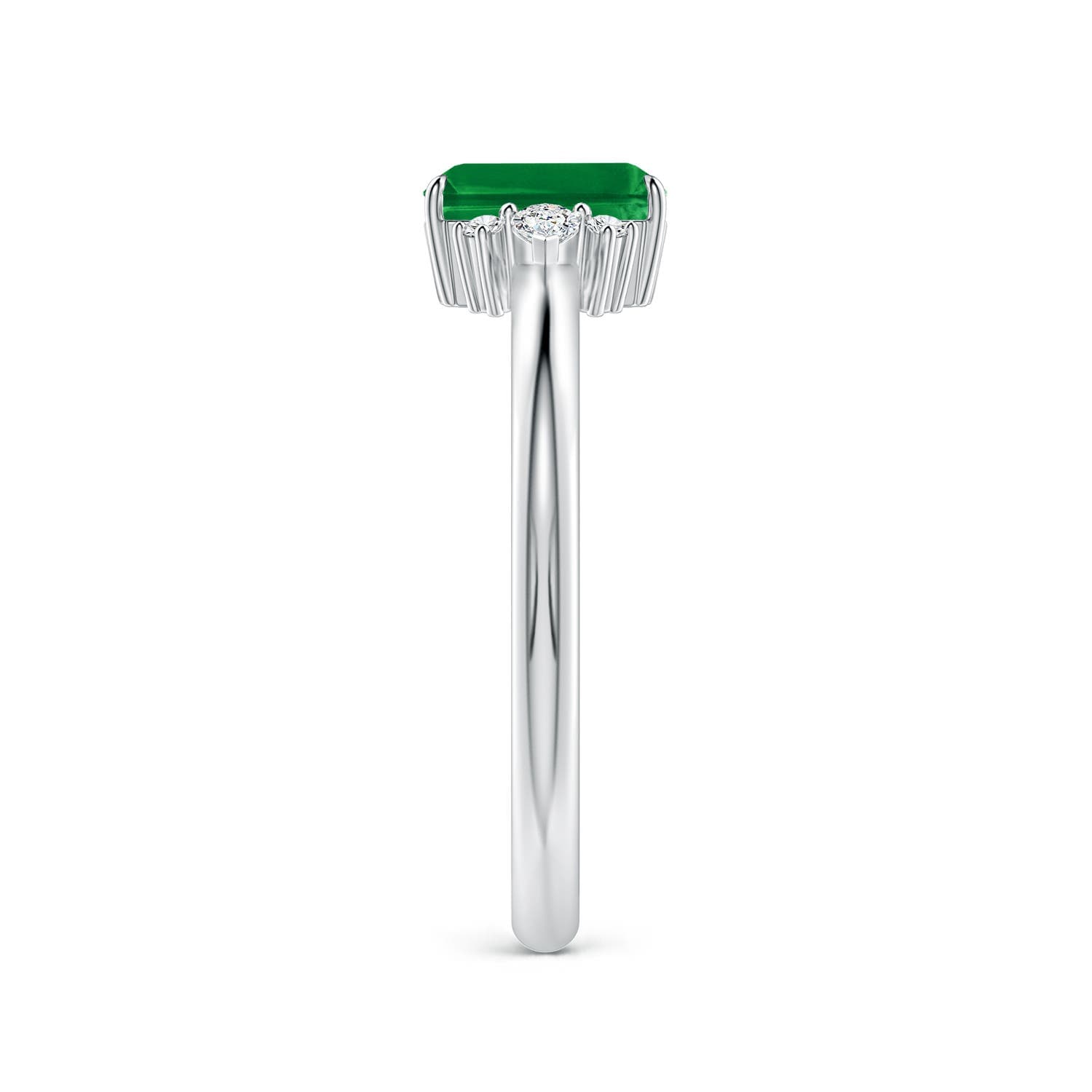 Four-Claw Prong Emerald-Cut Emerald Side Stone Engagement Ring