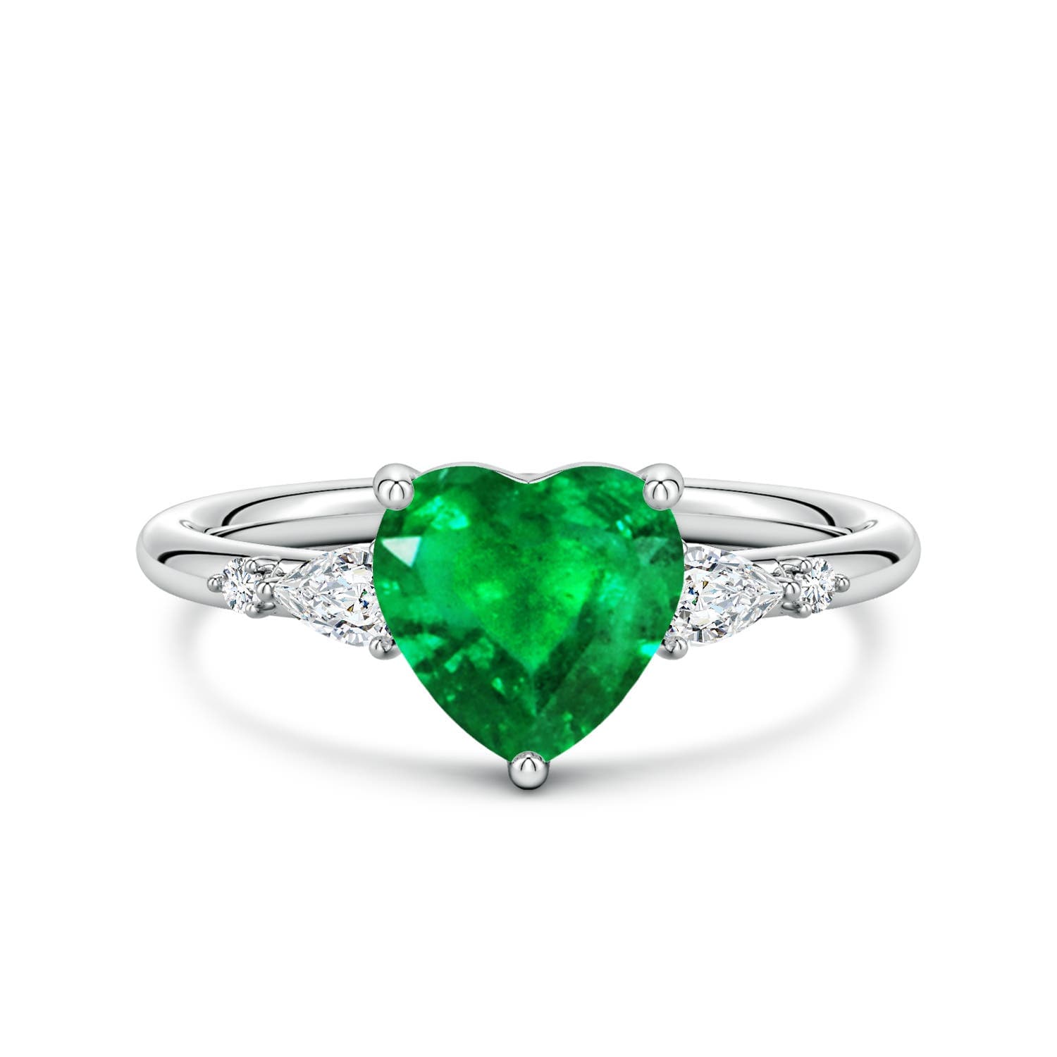 Prong-Set Heart-Shaped Emerald Side Stone Engagement Ring