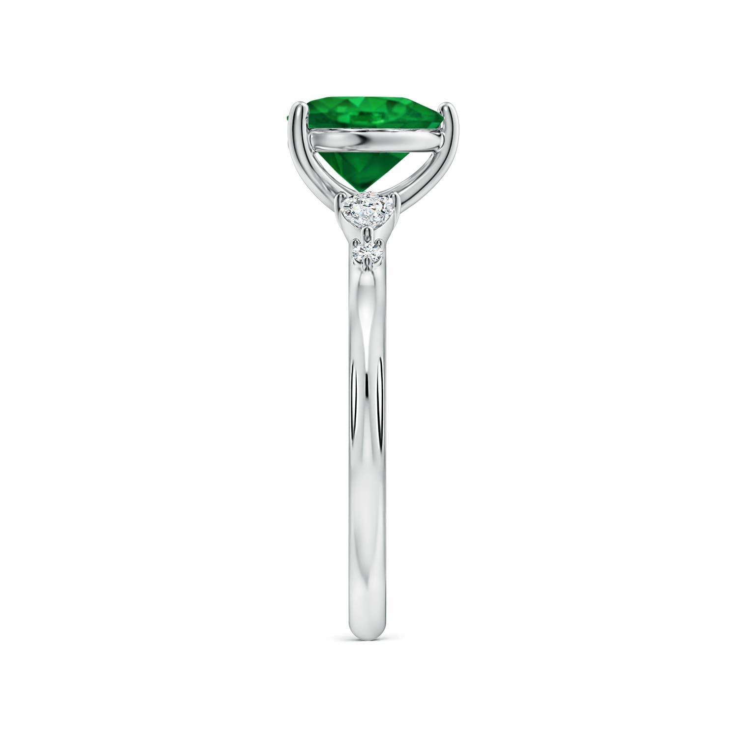 Prong-Set Heart-Shaped Emerald Side Stone Engagement Ring
