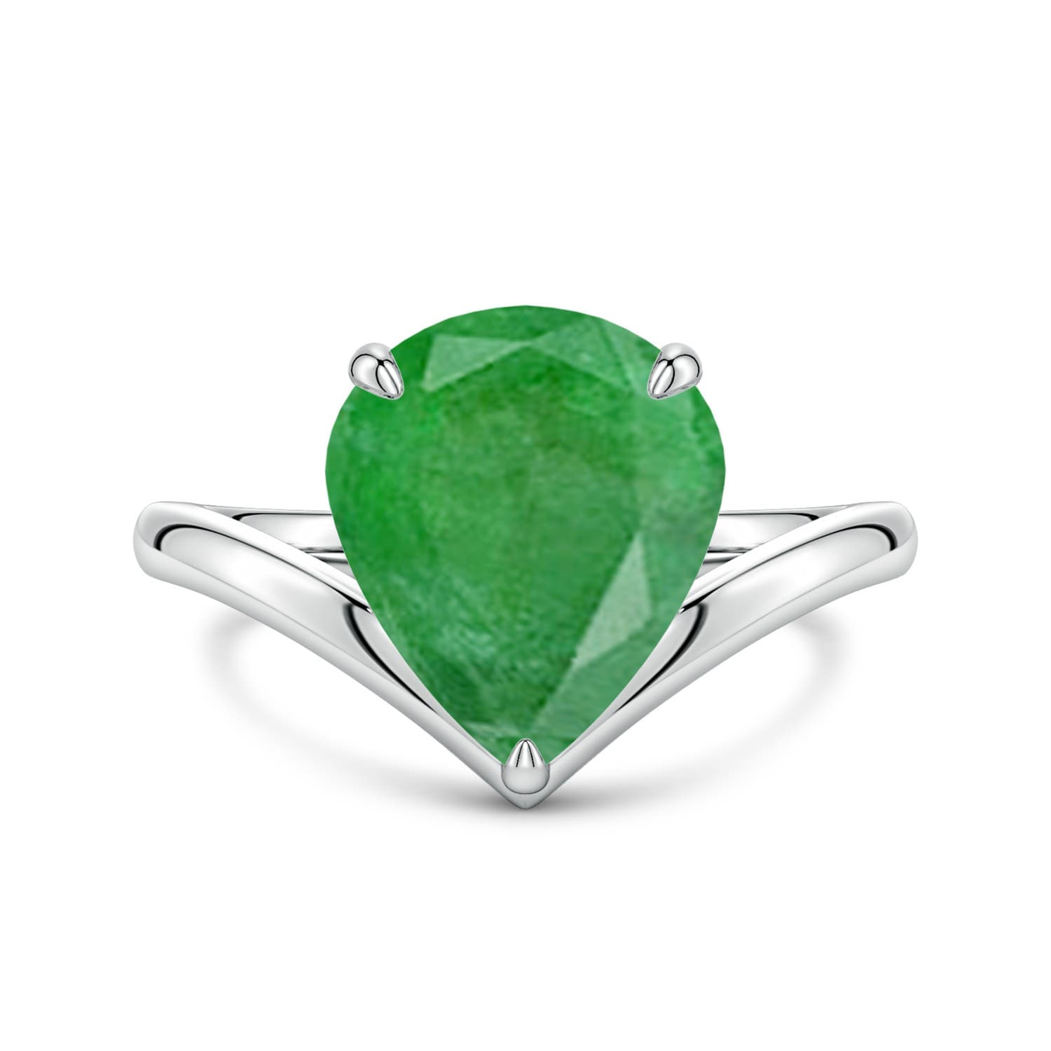 Solitaire Pear Emerald V-Shaped Engagement Ring