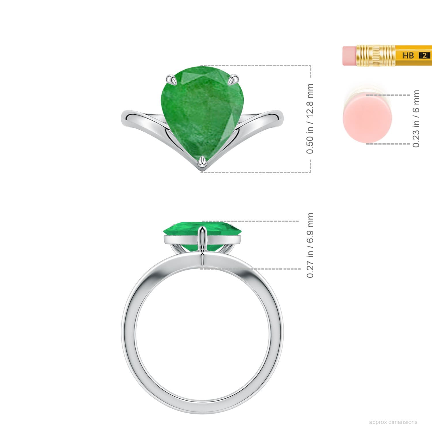Solitaire Pear Emerald V-Shaped Engagement Ring