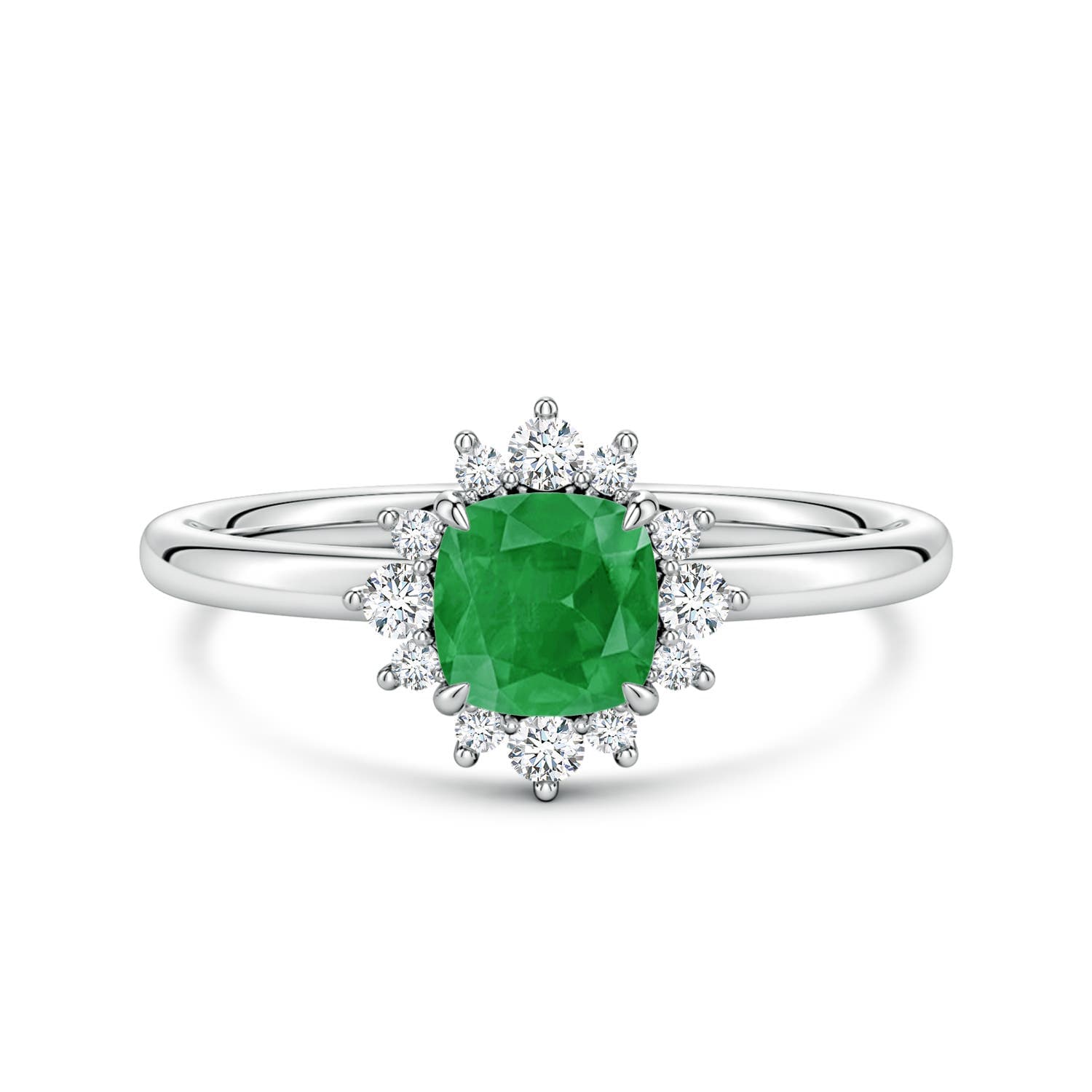 Cushion Emerald Ornate Halo Engagement Ring