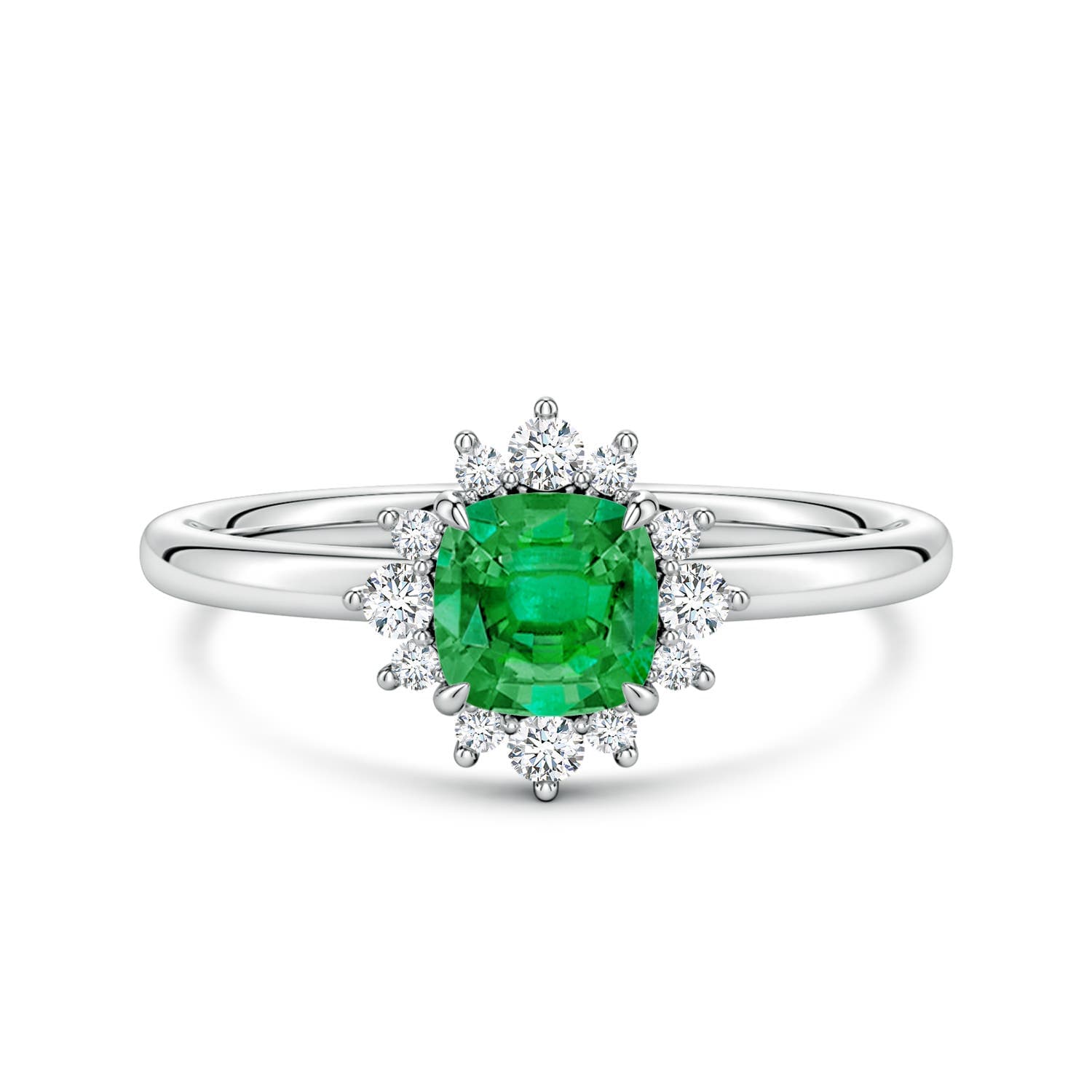 Cushion Emerald Ornate Halo Engagement Ring