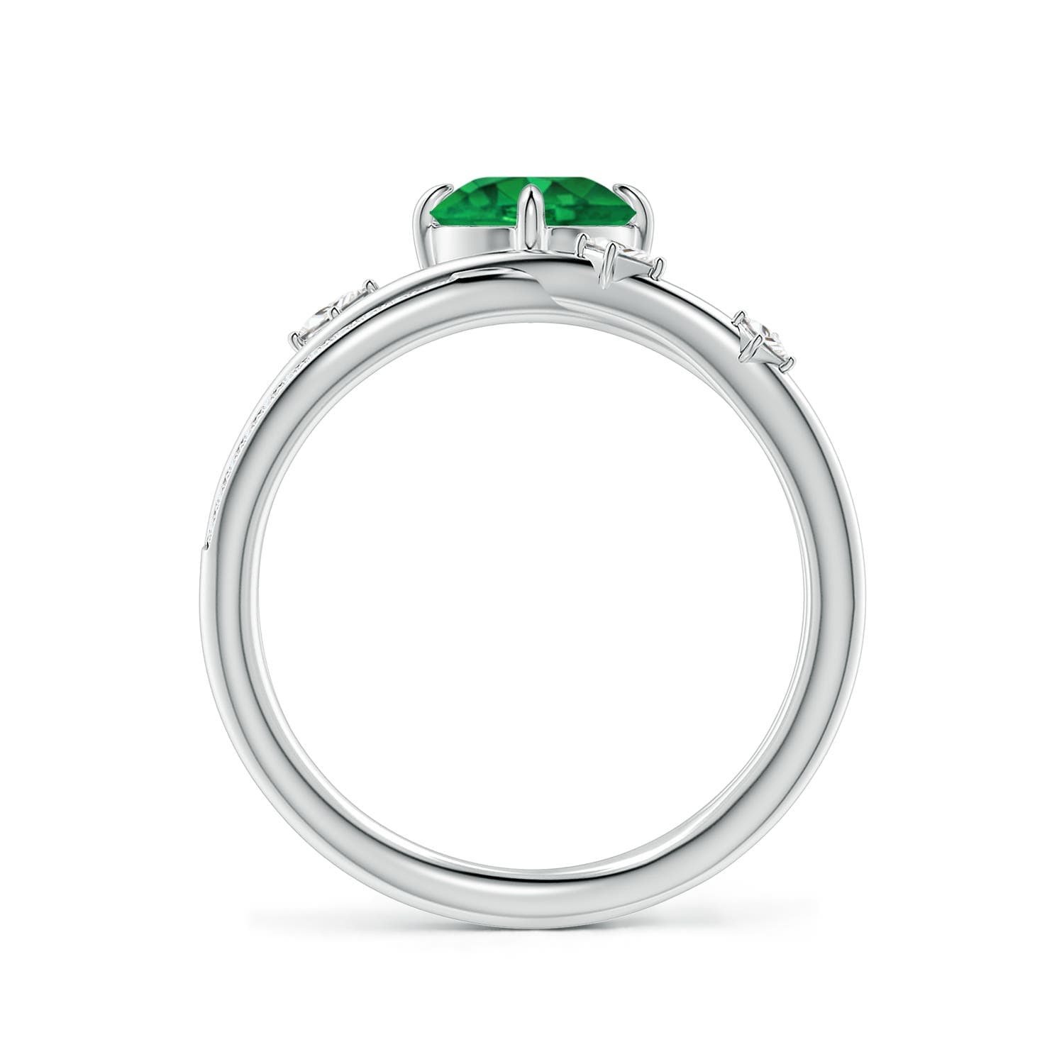 Round Emerald Crossover Engagement Ring with Scattered Accents