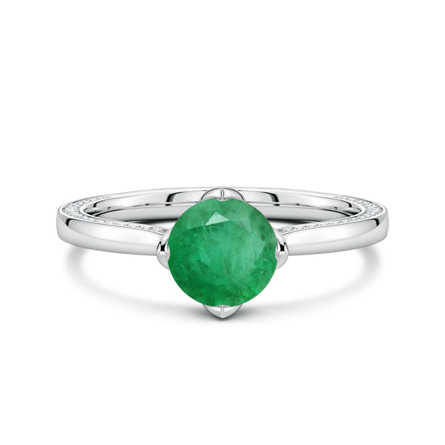Round Emerald Engagement Ring with Hidden Diamond Accents