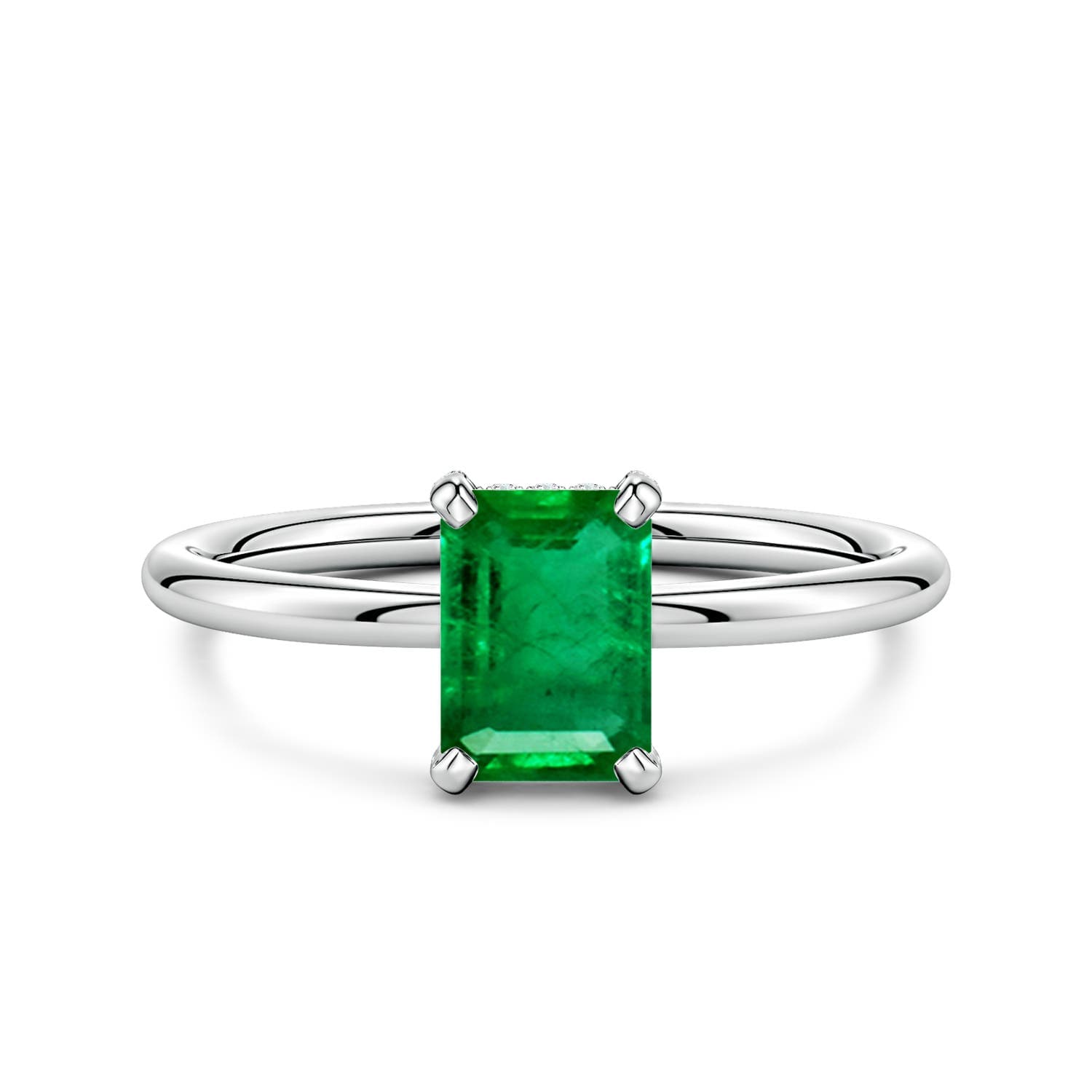 Emerald-Cut Emerald Engagement Ring with Hidden Halo