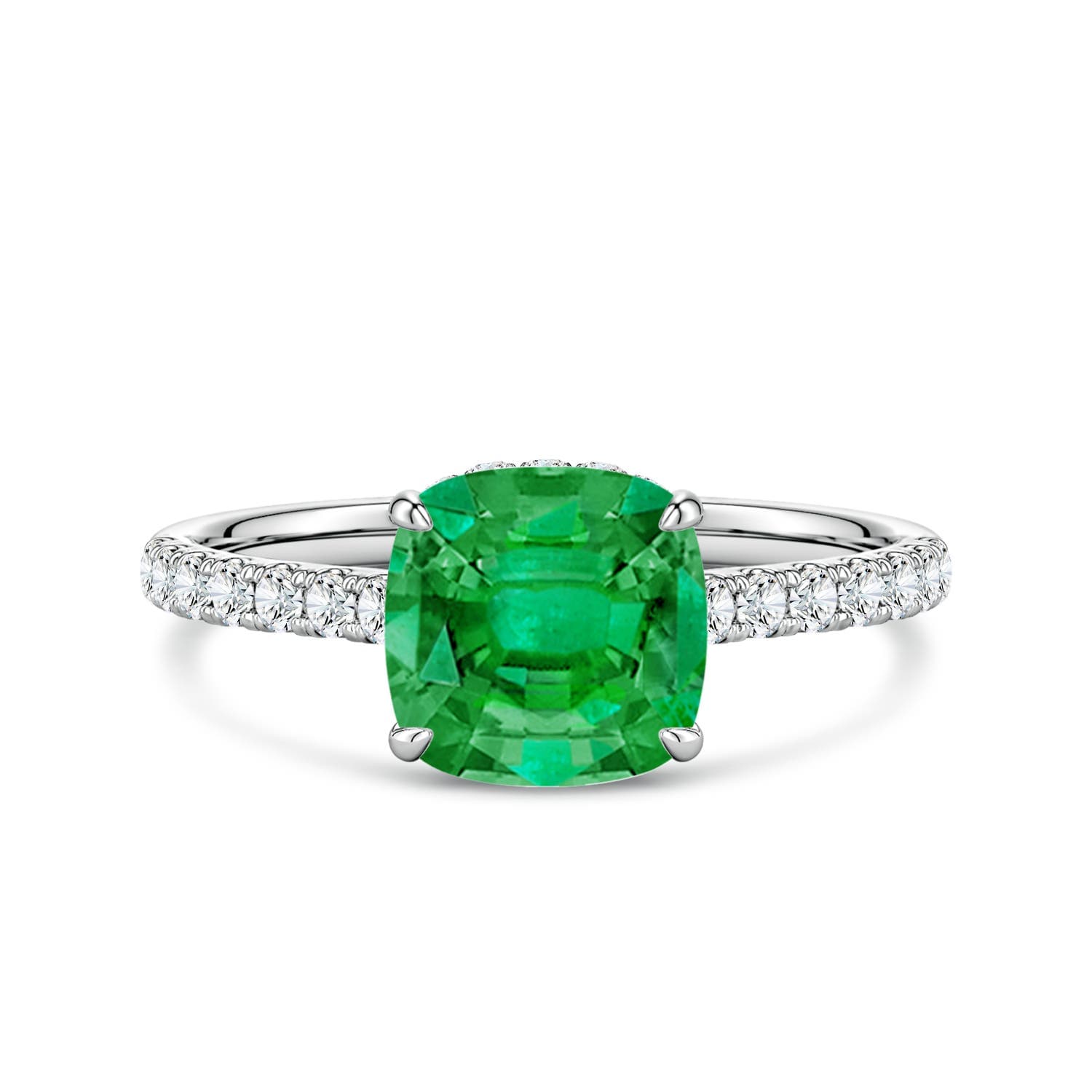 Cushion Emerald Double Hidden Halo Engagement Ring