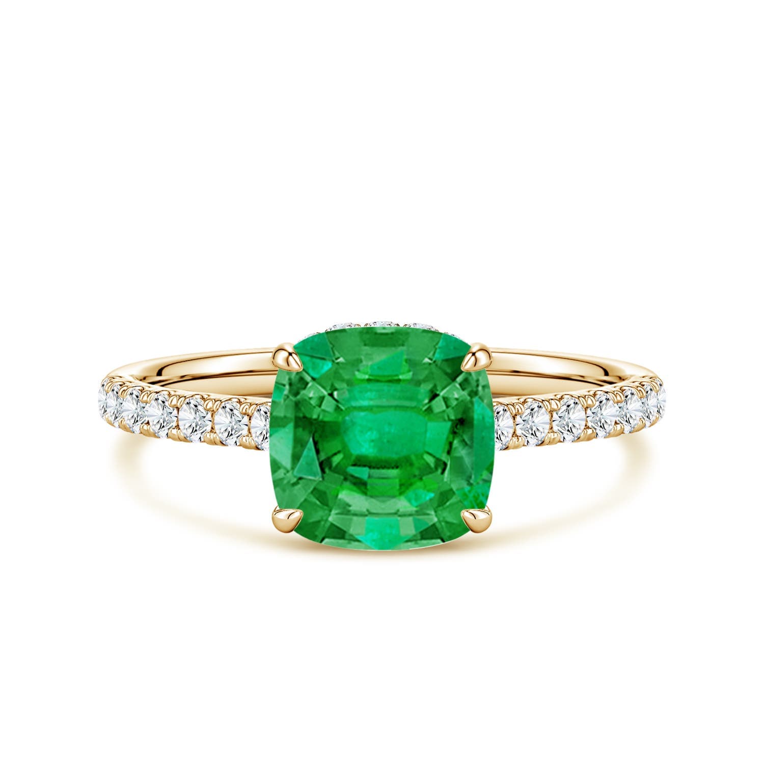 Cushion Emerald Double Hidden Halo Engagement Ring