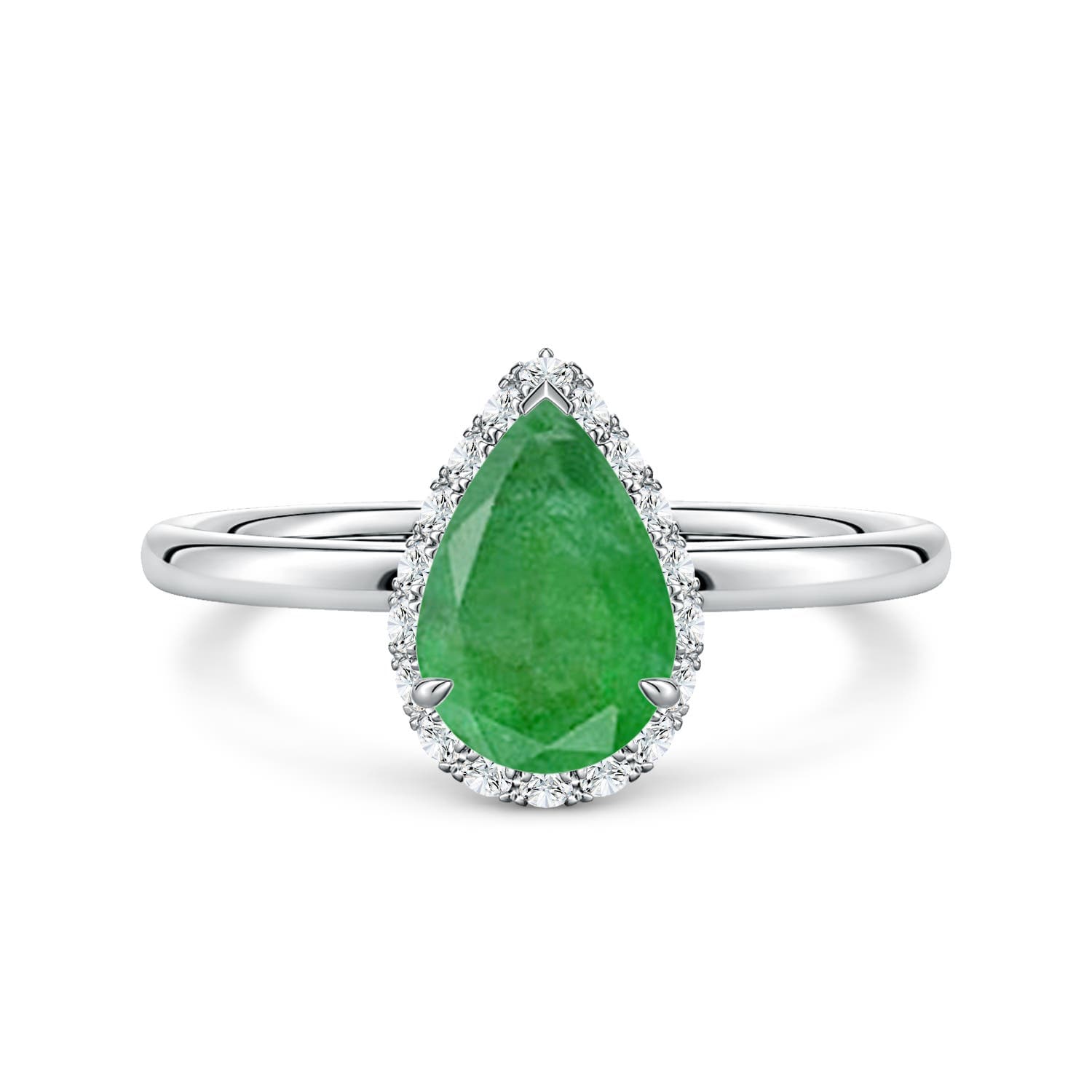 Pear Emerald Engagement Ring with Angled Halo