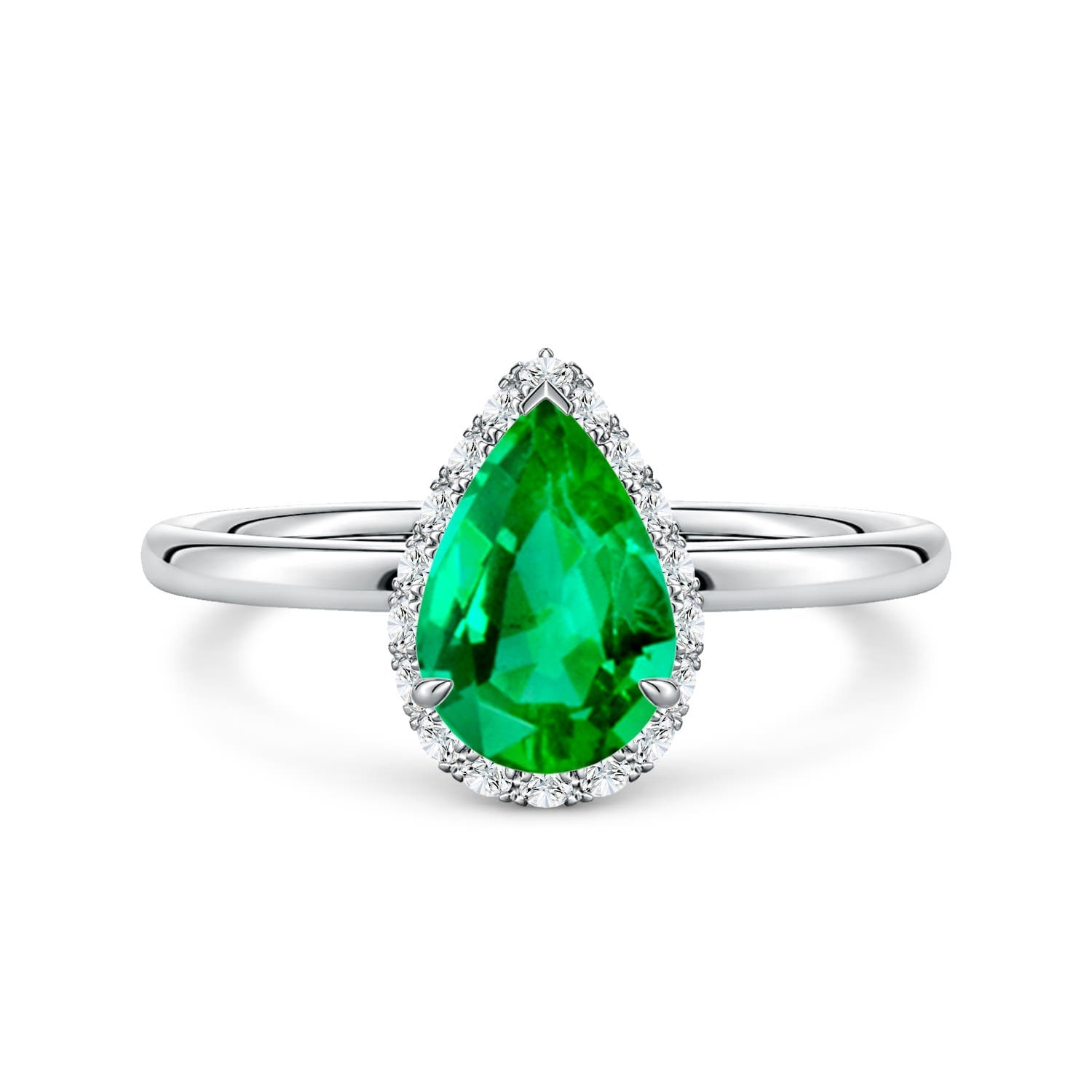Pear Emerald Engagement Ring with Angled Halo