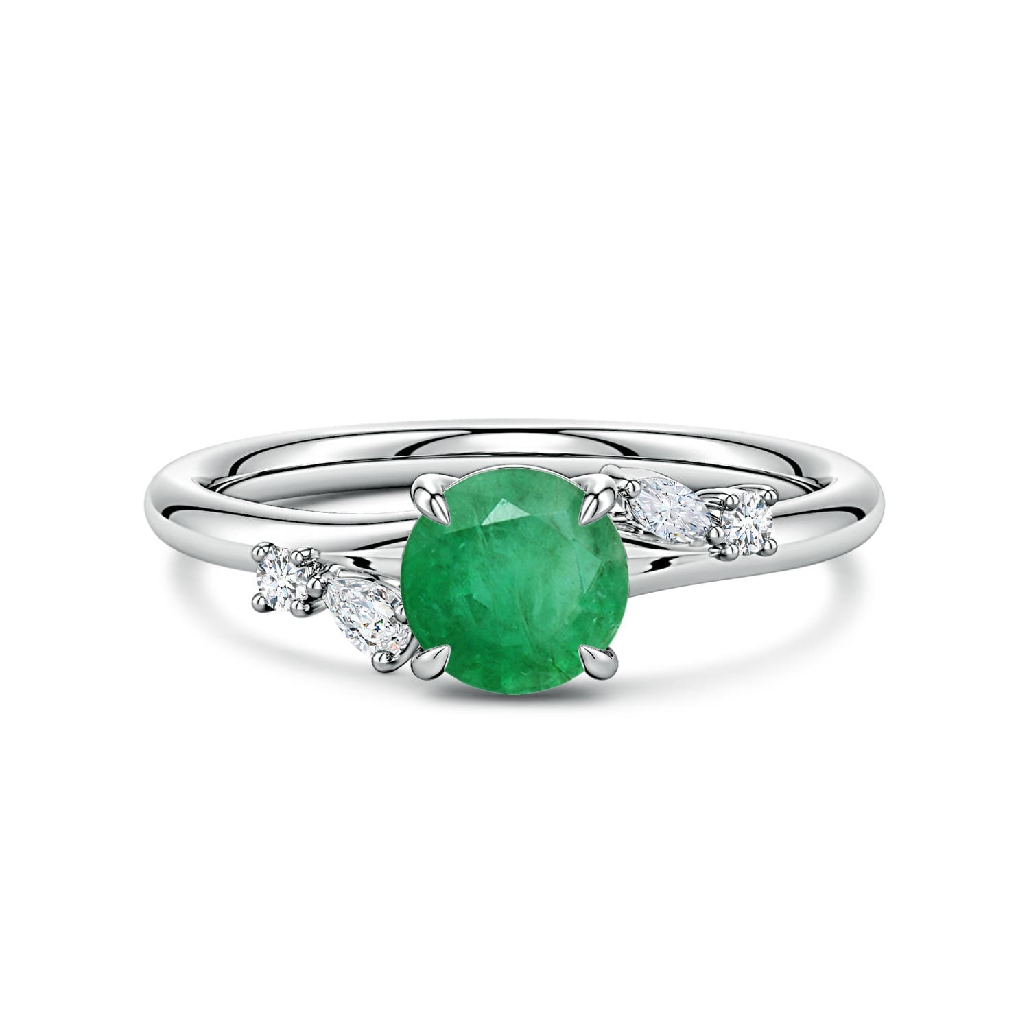 Round Emerald Engagement Ring with Multi-Shape Diamond Accents