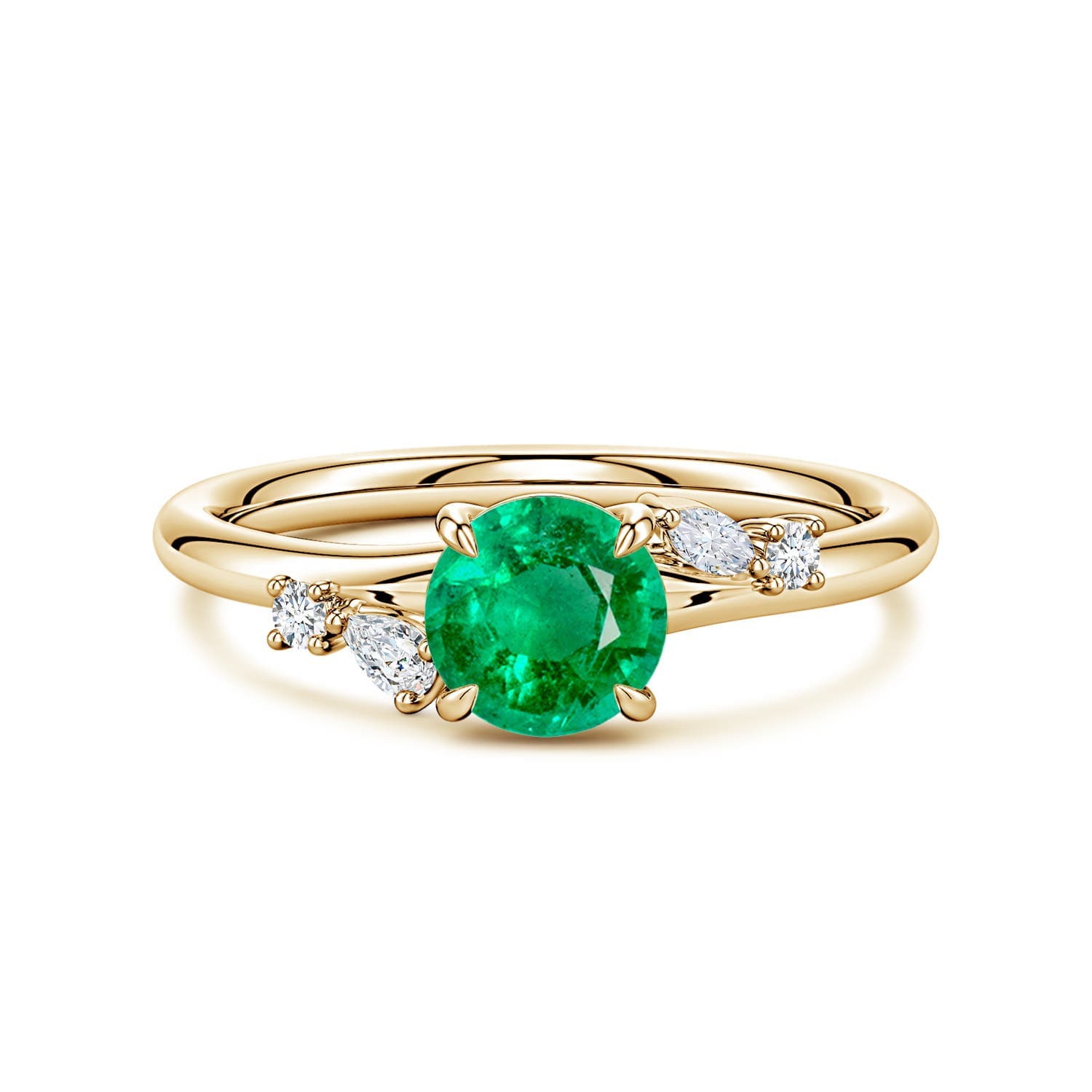 Round Emerald Engagement Ring with Multi-Shape Diamond Accents