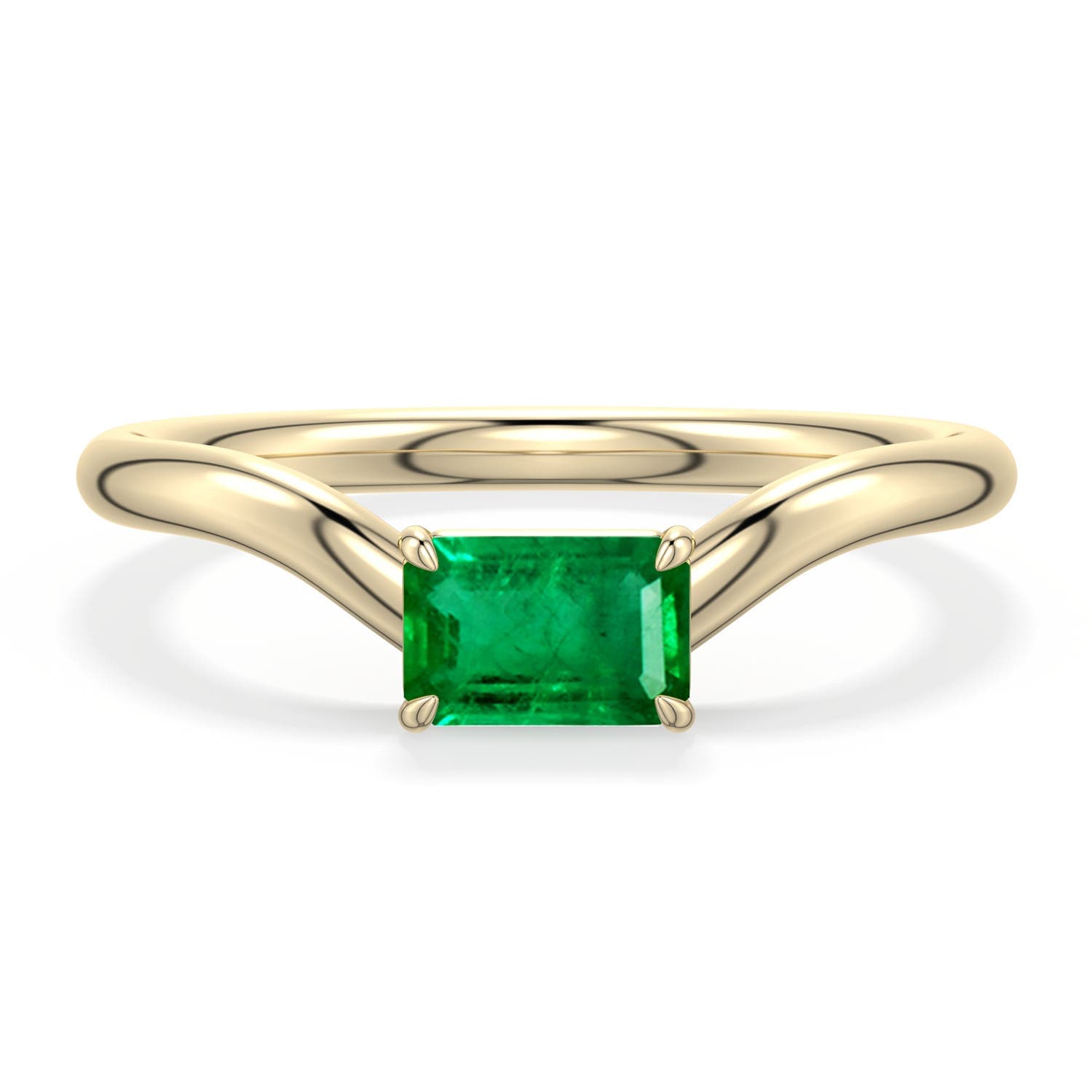 East-West Emerald-Cut Emerald Curved Engagement Ring