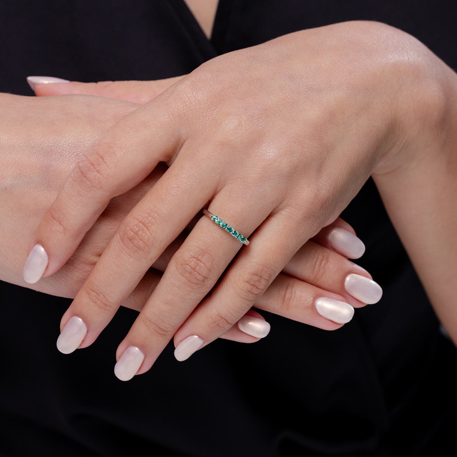 Half Eternity Seven Stone Emerald Wedding Ring