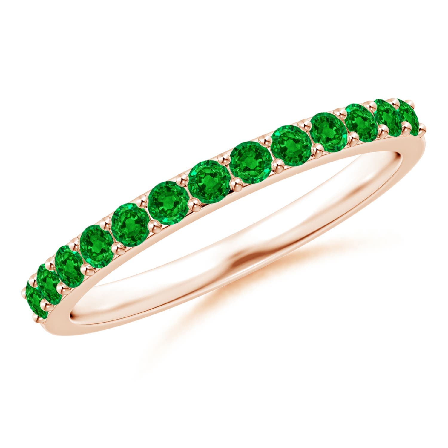 Prong Set Half Eternity Round Emerald Wedding Ring