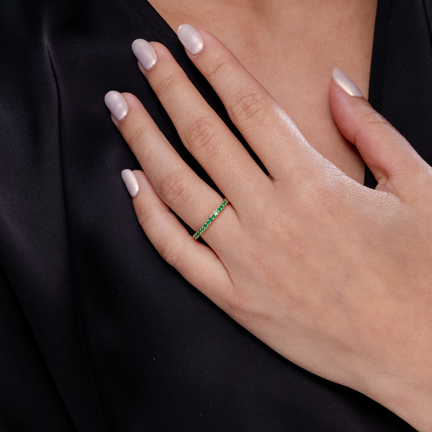 Prong Set Half Eternity Round Emerald Wedding Ring