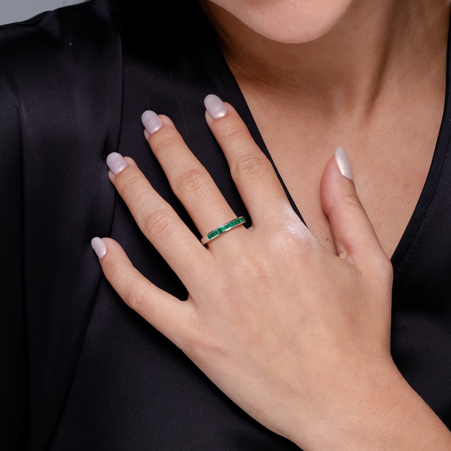 Channel Set Square Emerald Half Eternity Ring