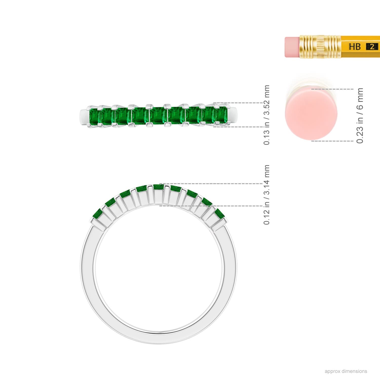 Square Emerald Semi Eternity Classic Wedding Ring