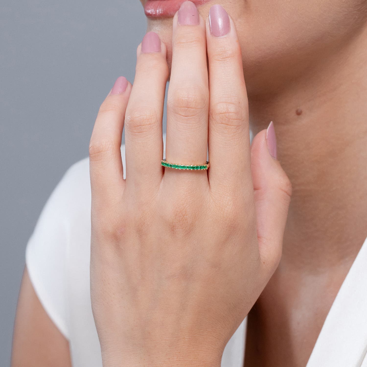Square Emerald Semi Eternity Classic Wedding Ring