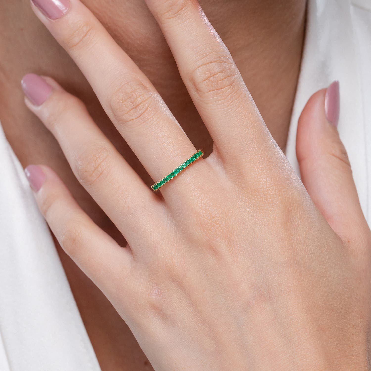 Square Emerald Semi Eternity Classic Wedding Ring